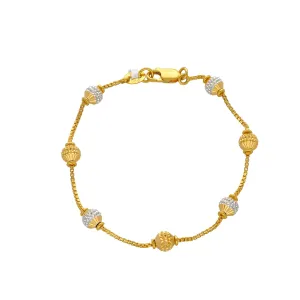 22K Multi Tone Gold Bracelet W/ Boxlink Chain & Accent Spindle Beads