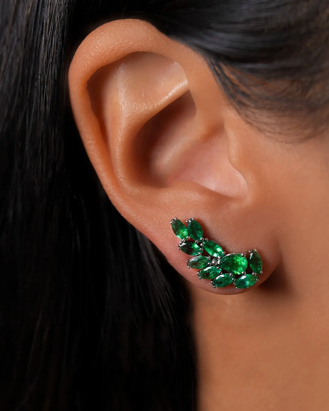 2.71ct Emerald 18K Gold Cluster Climber Earrings