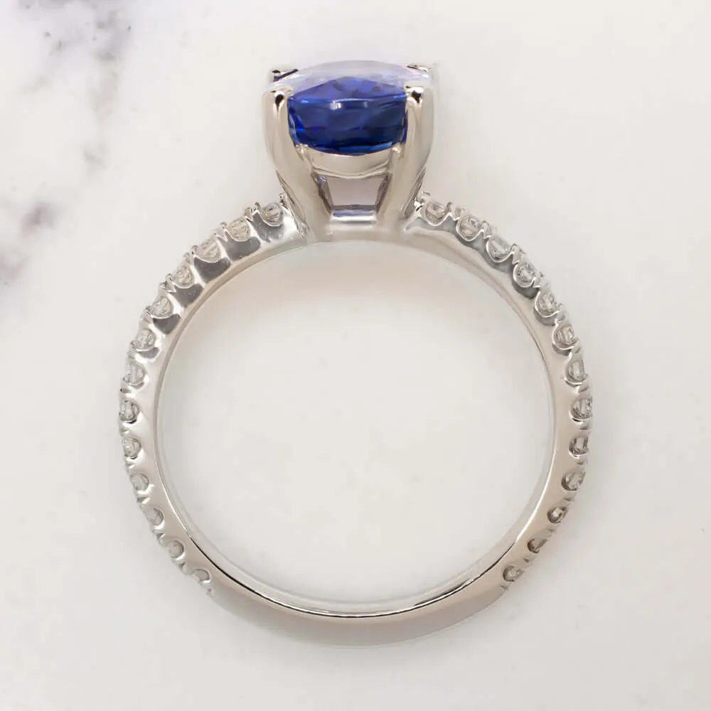 3 CARAT OVAL SHAPE SAPPHIRE DIAMOND RING PLATINUM ENGAGEMENT COCKTAIL PAVE BAND