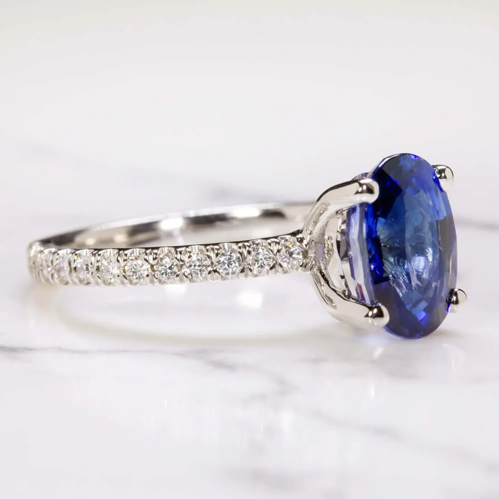 3 CARAT OVAL SHAPE SAPPHIRE DIAMOND RING PLATINUM ENGAGEMENT COCKTAIL PAVE BAND