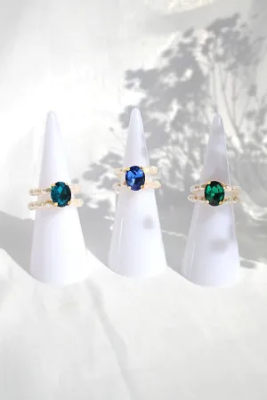 3 Shades Blue CZ Freshwater Pearl Rings