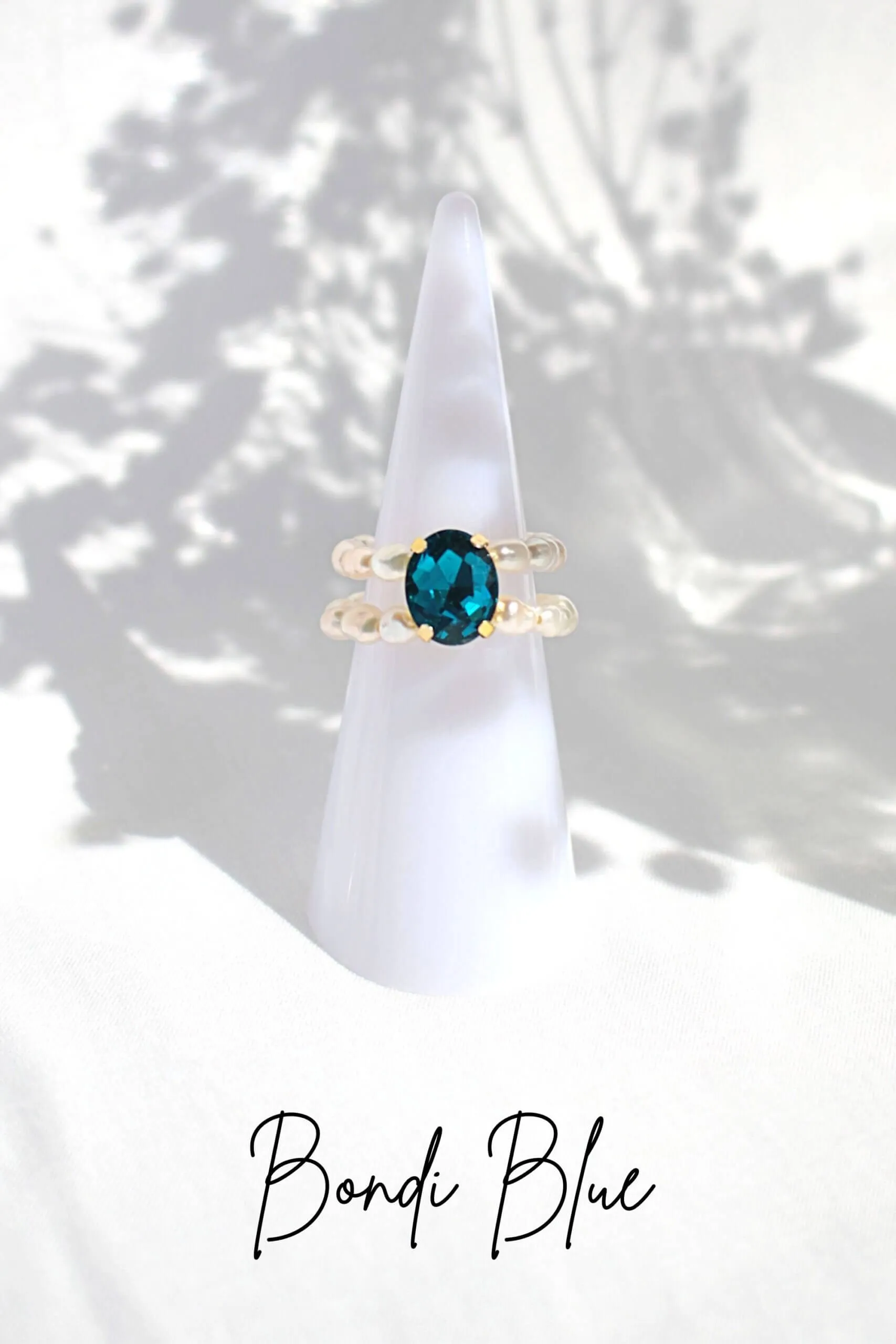 3 Shades Blue CZ Freshwater Pearl Rings