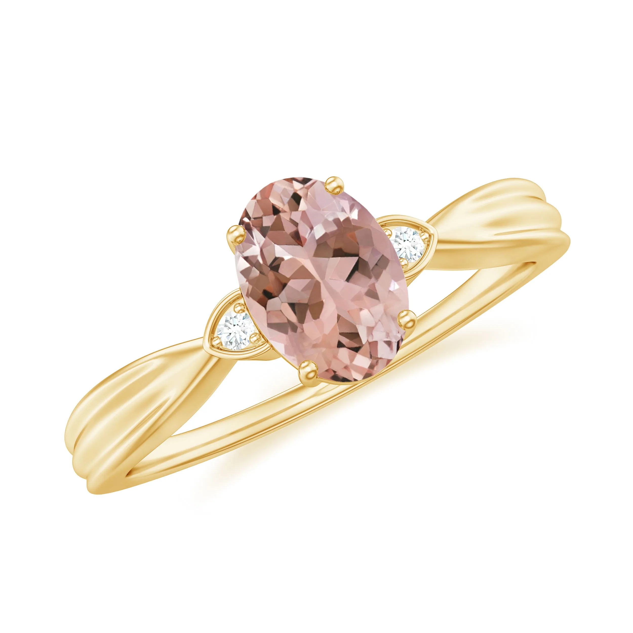 3/4 CT Oval Cut Morganite Solitaire Ring with Diamond