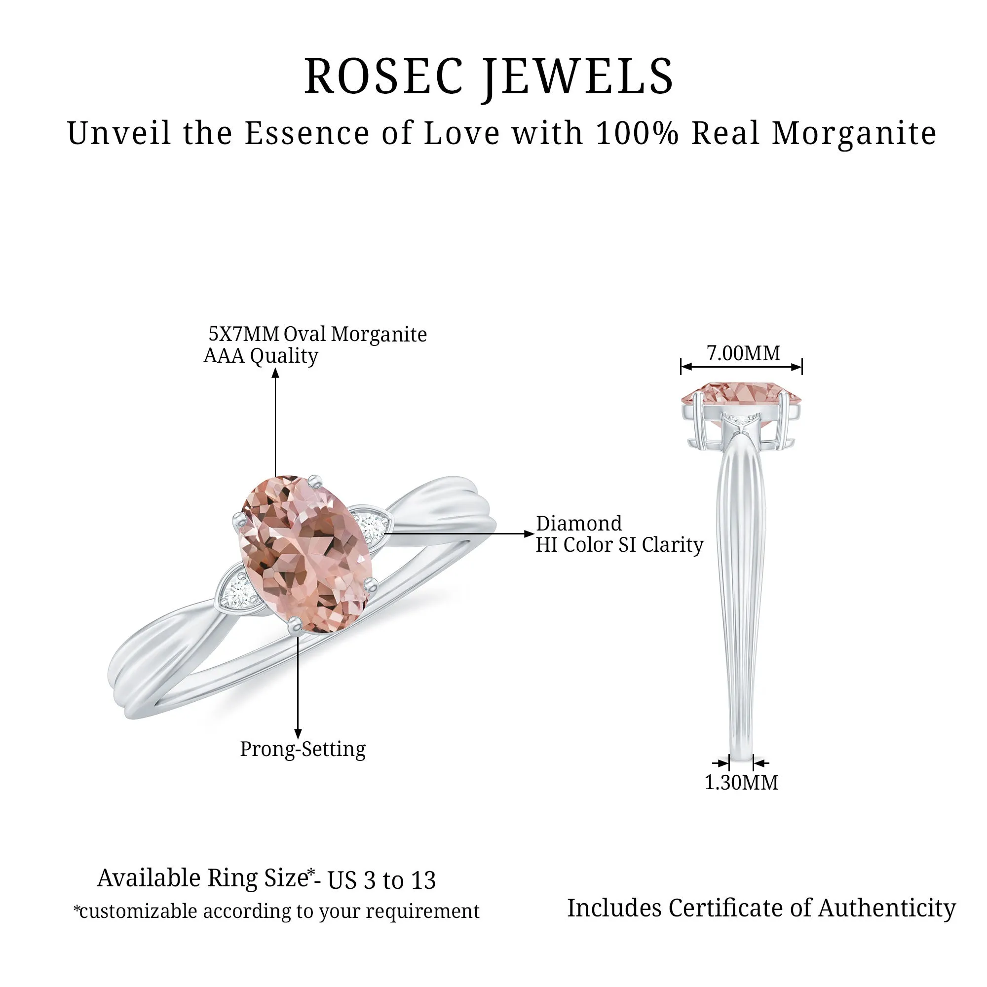 3/4 CT Oval Cut Morganite Solitaire Ring with Diamond