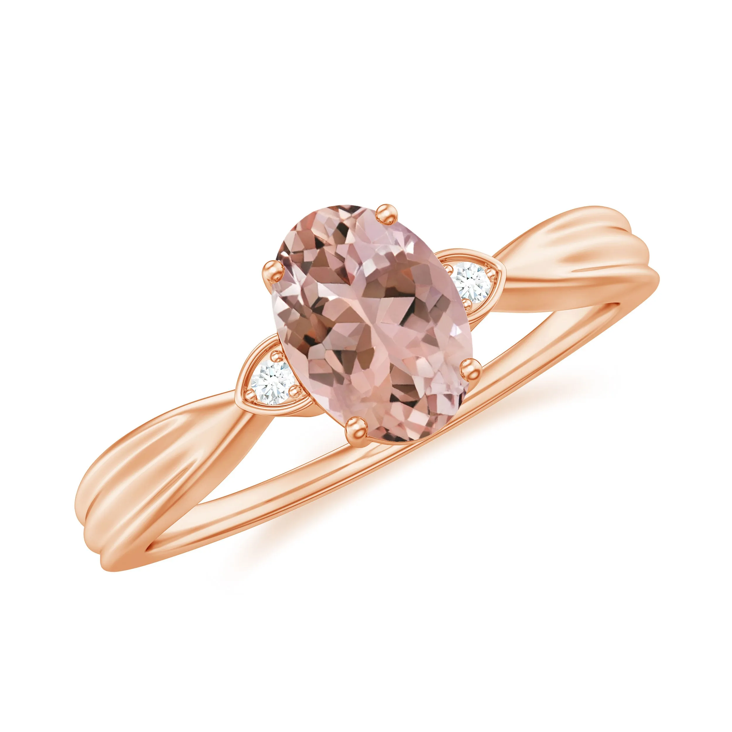 3/4 CT Oval Cut Morganite Solitaire Ring with Diamond