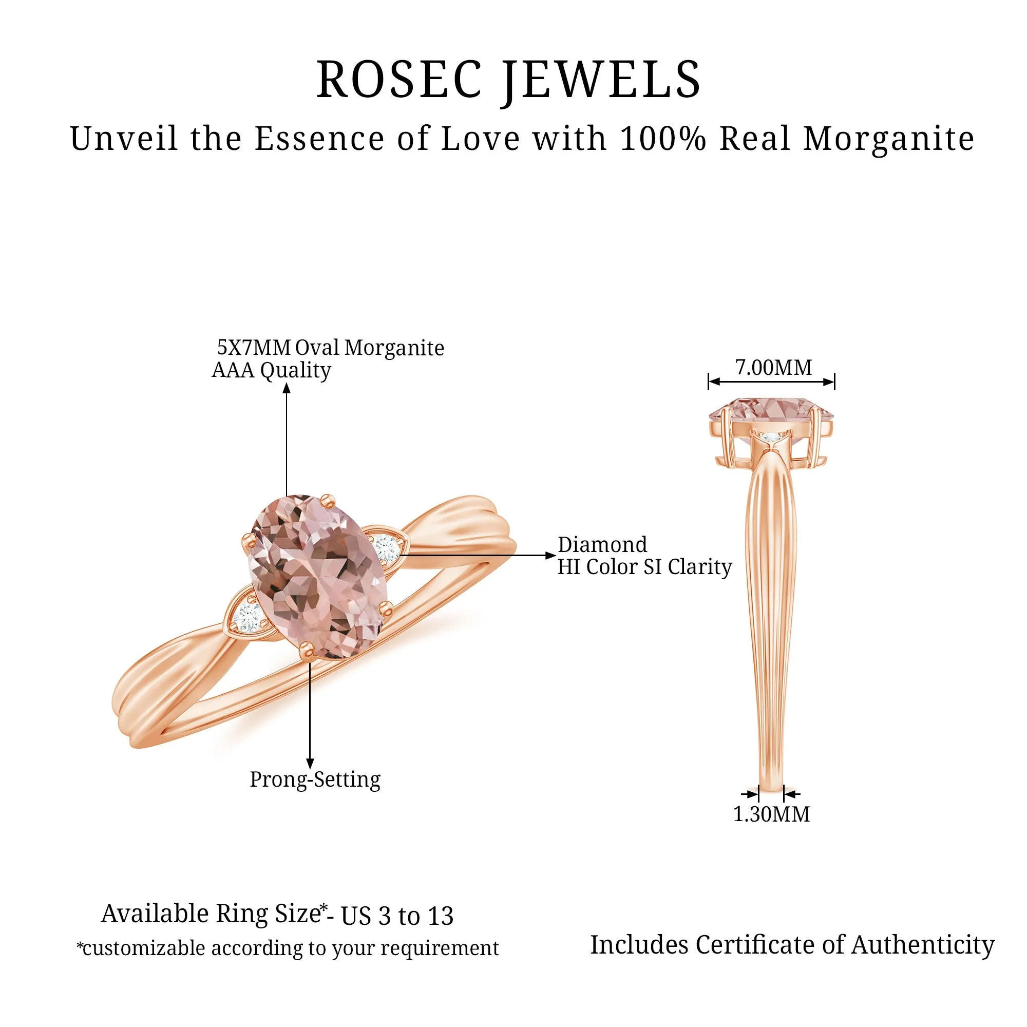 3/4 CT Oval Cut Morganite Solitaire Ring with Diamond