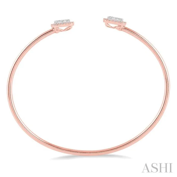 3/4 Ctw Cushion Shape Lovebright Open Cuff Diamond Bangle in 14K Rose and White Gold