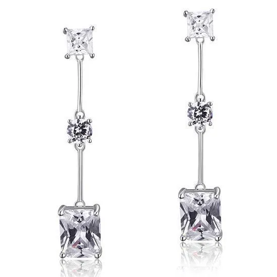 4 Carat Emerald Cut Created Zirconia  925 Sterling Silver Dangle Earrings MXFE8038