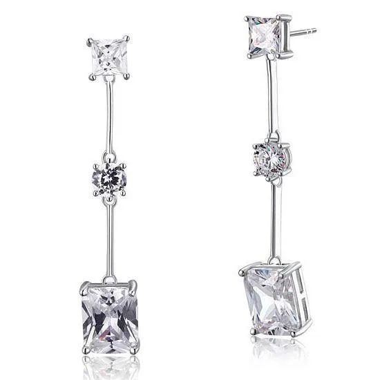 4 Carat Emerald Cut Created Zirconia  925 Sterling Silver Dangle Earrings MXFE8038