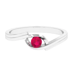 4 MM Round Ruby Solitaire Bypass Promise Ring for Her