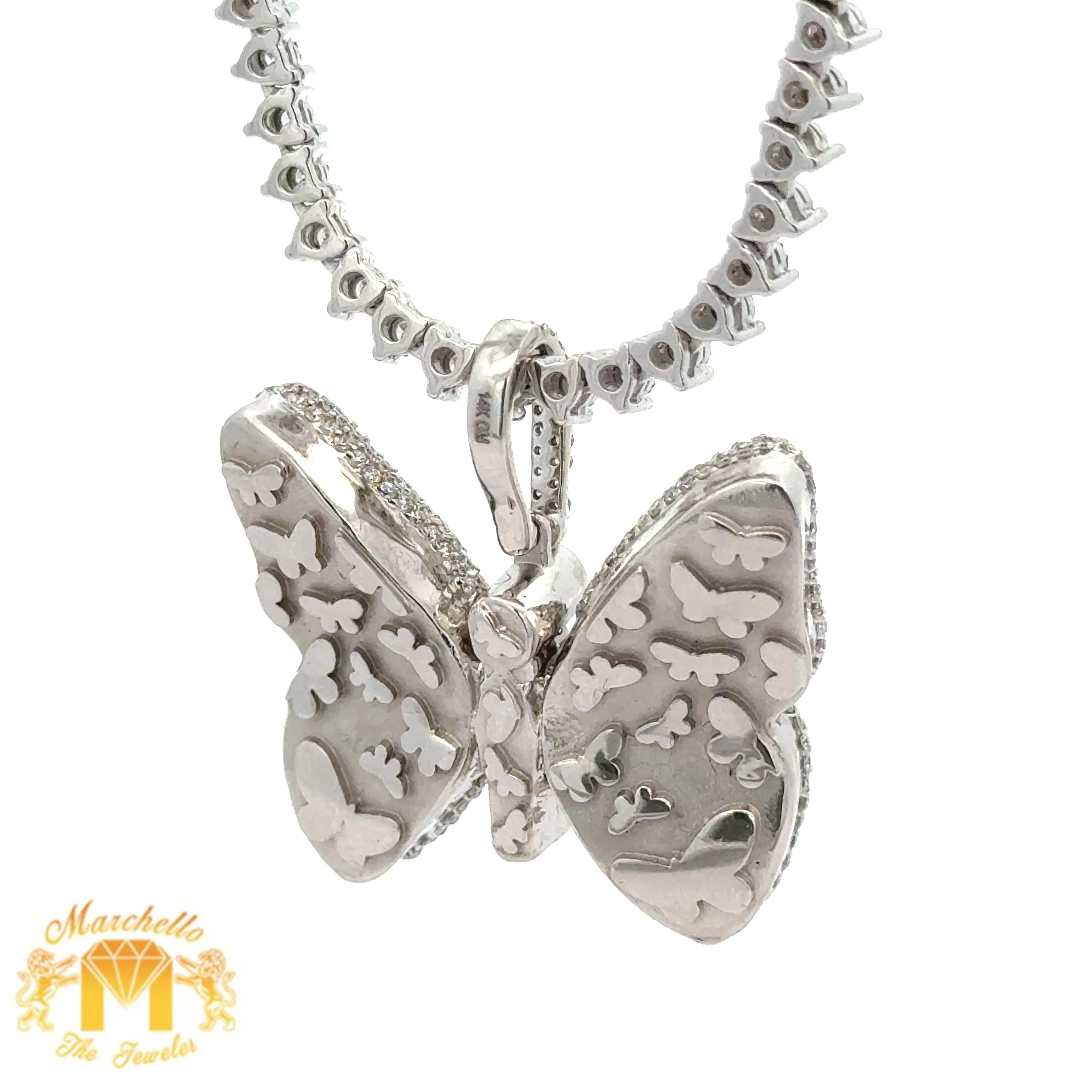 4 piece deal: 3.42ct diamonds 14k White Gold Solid Butterfly Pendant and White Gold Martini Style Chain with Diamonds Set