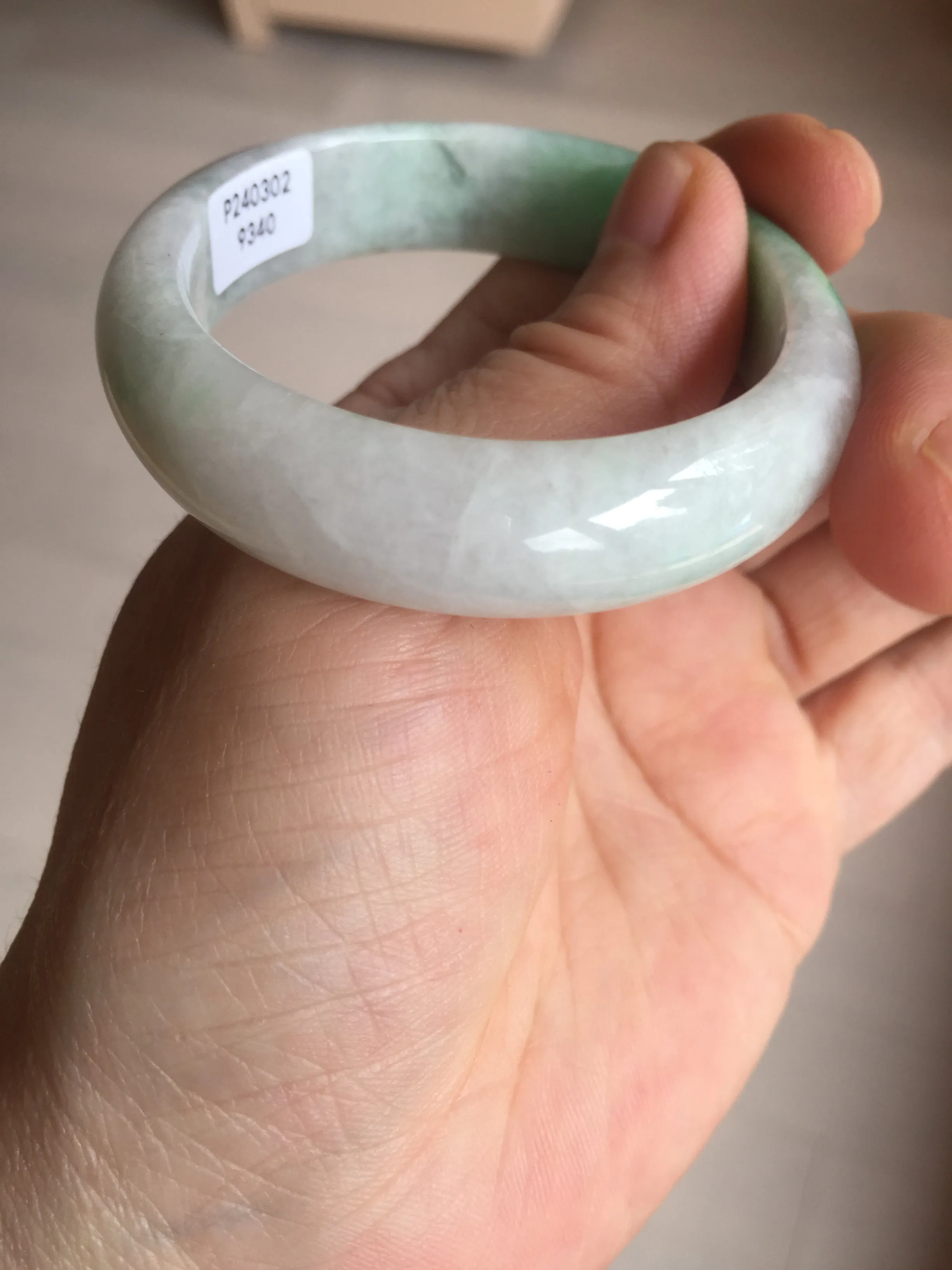 47mm certified 100% natural Type A sunny green white oval jadeite jade bangle BP49-9340