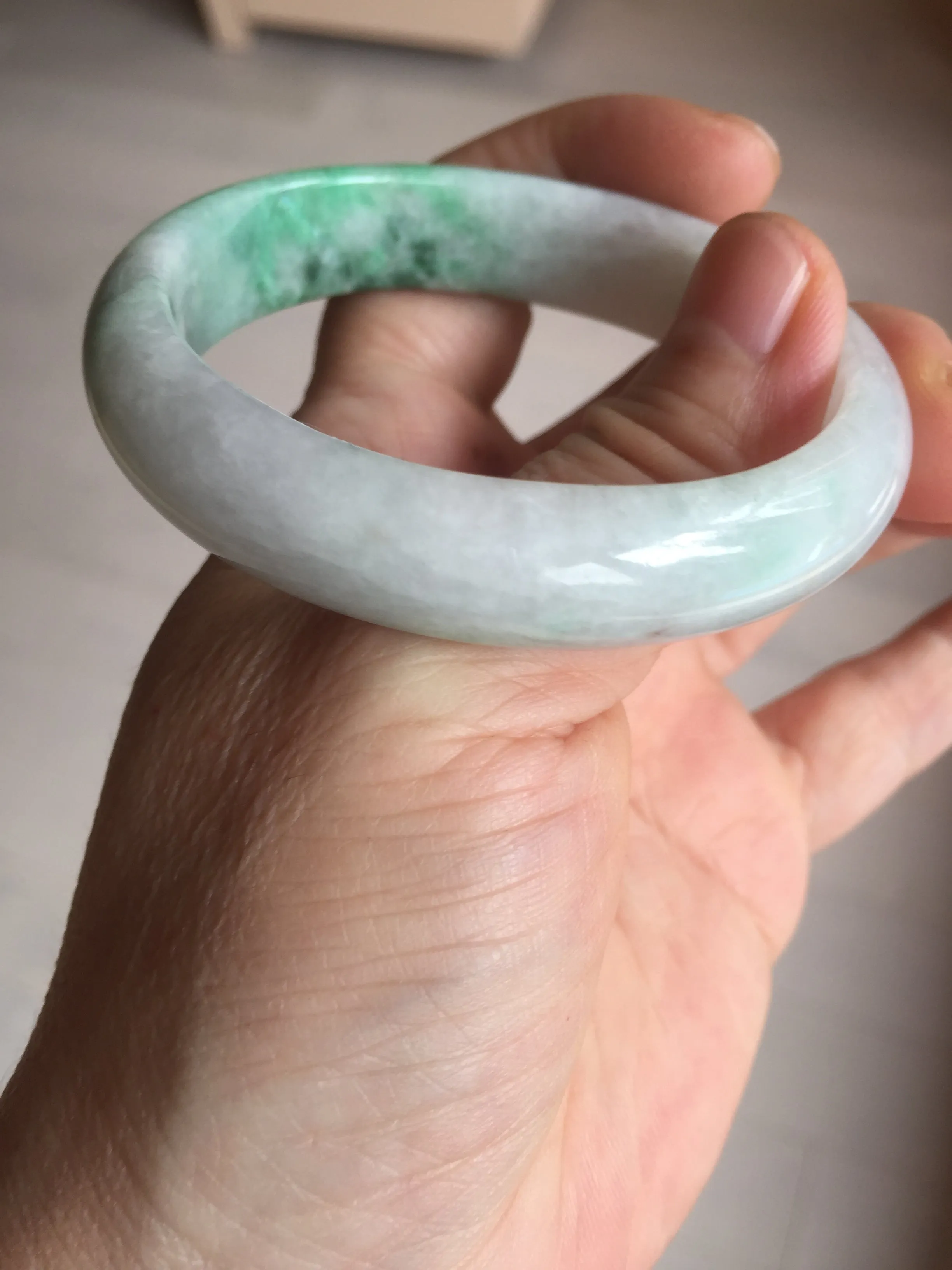 47mm certified 100% natural Type A sunny green white oval jadeite jade bangle BP49-9340