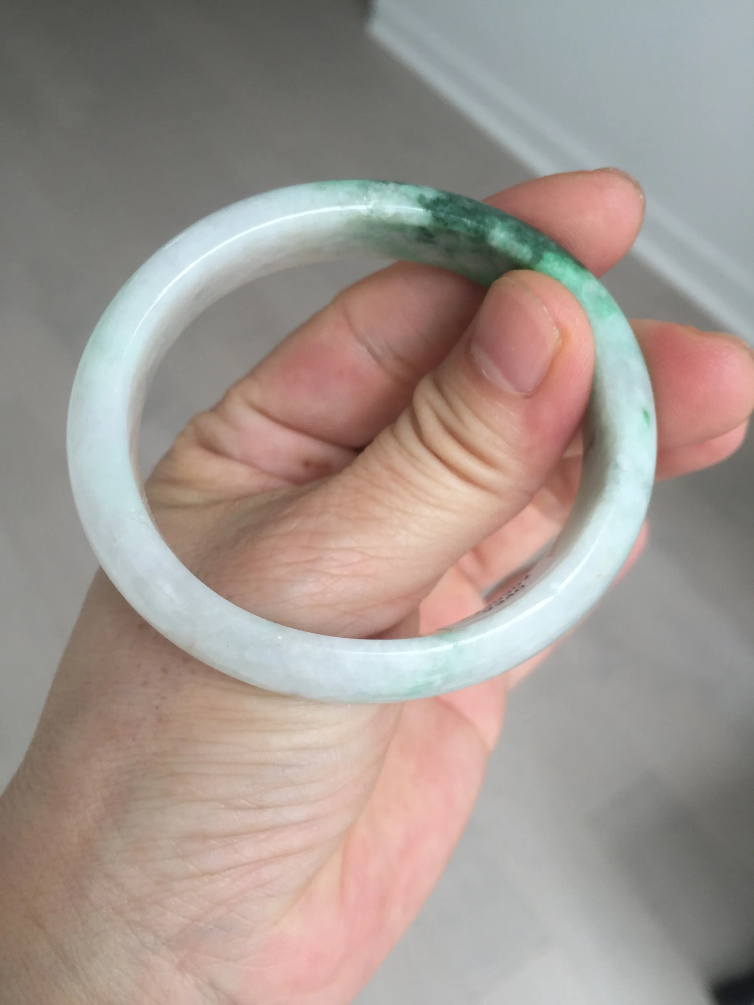 47mm certified 100% natural Type A sunny green white oval jadeite jade bangle BP49-9340