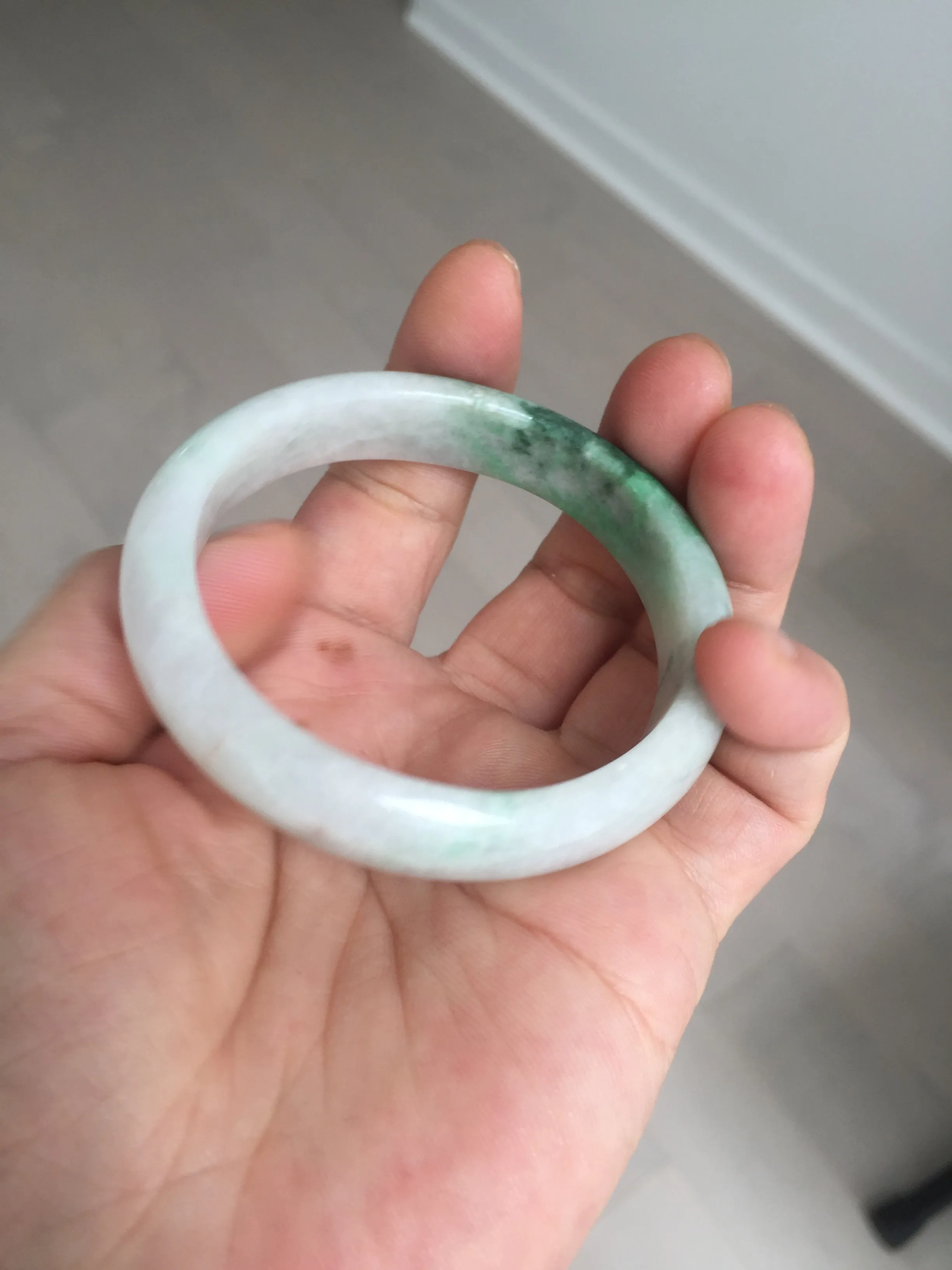 47mm certified 100% natural Type A sunny green white oval jadeite jade bangle BP49-9340