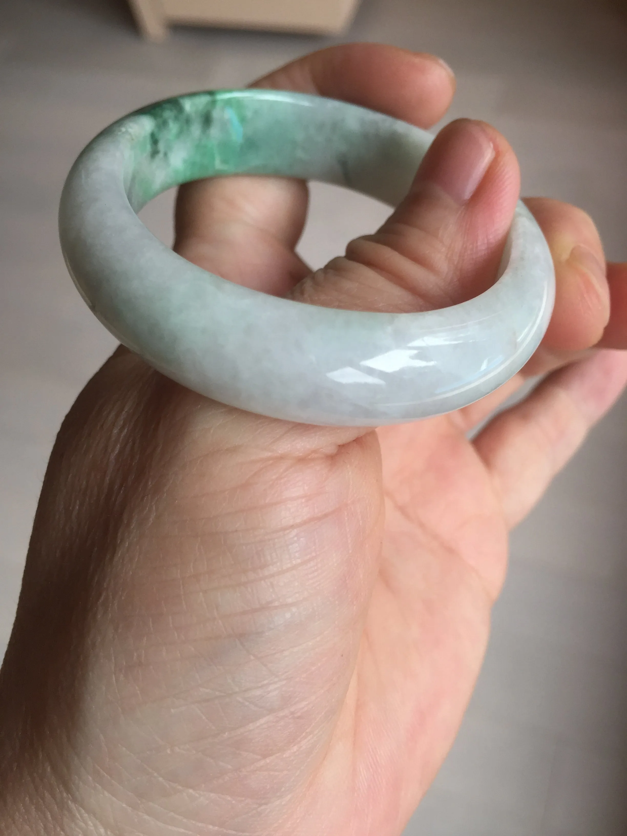 47mm certified 100% natural Type A sunny green white oval jadeite jade bangle BP49-9340