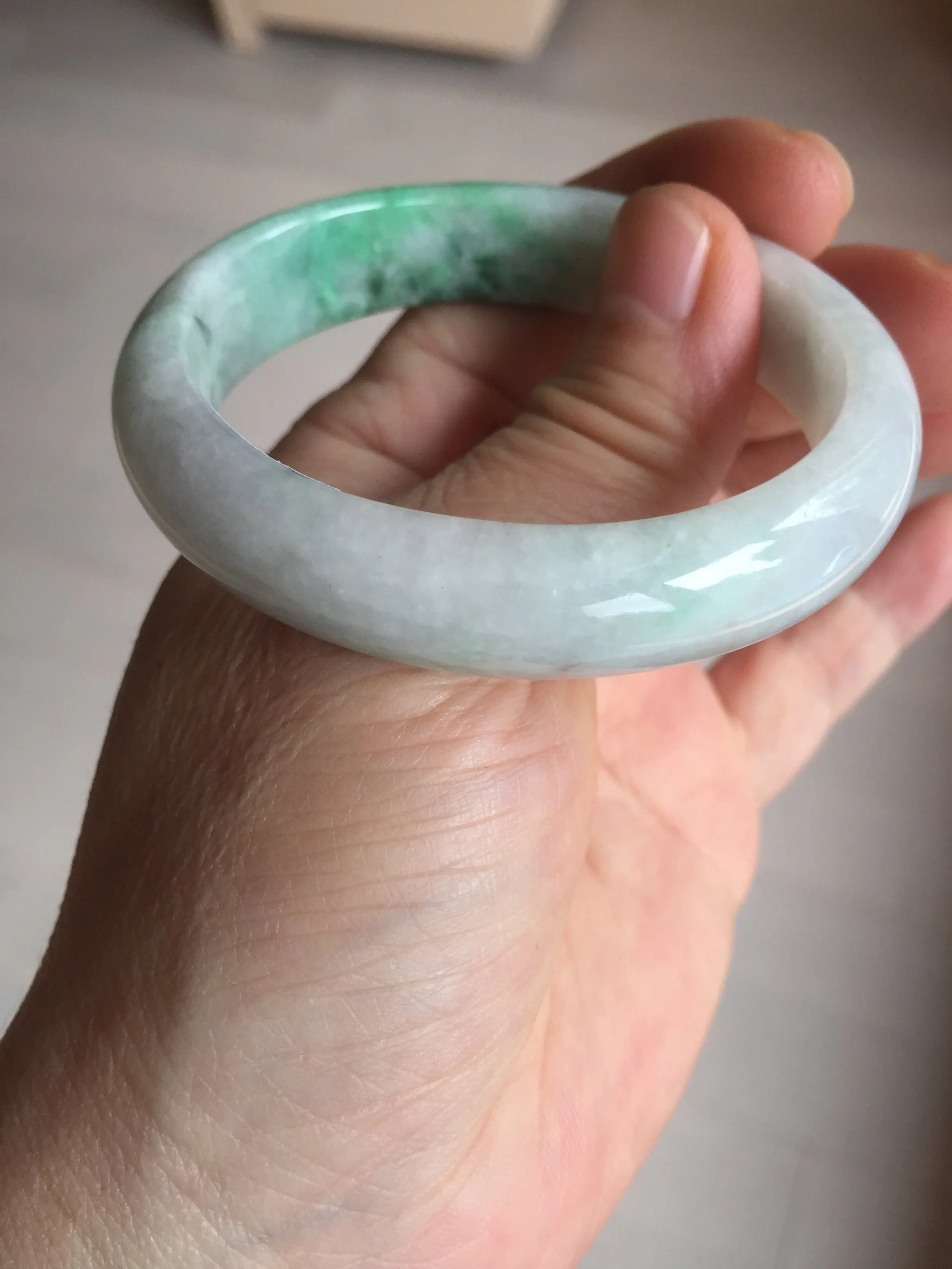 47mm certified 100% natural Type A sunny green white oval jadeite jade bangle BP49-9340