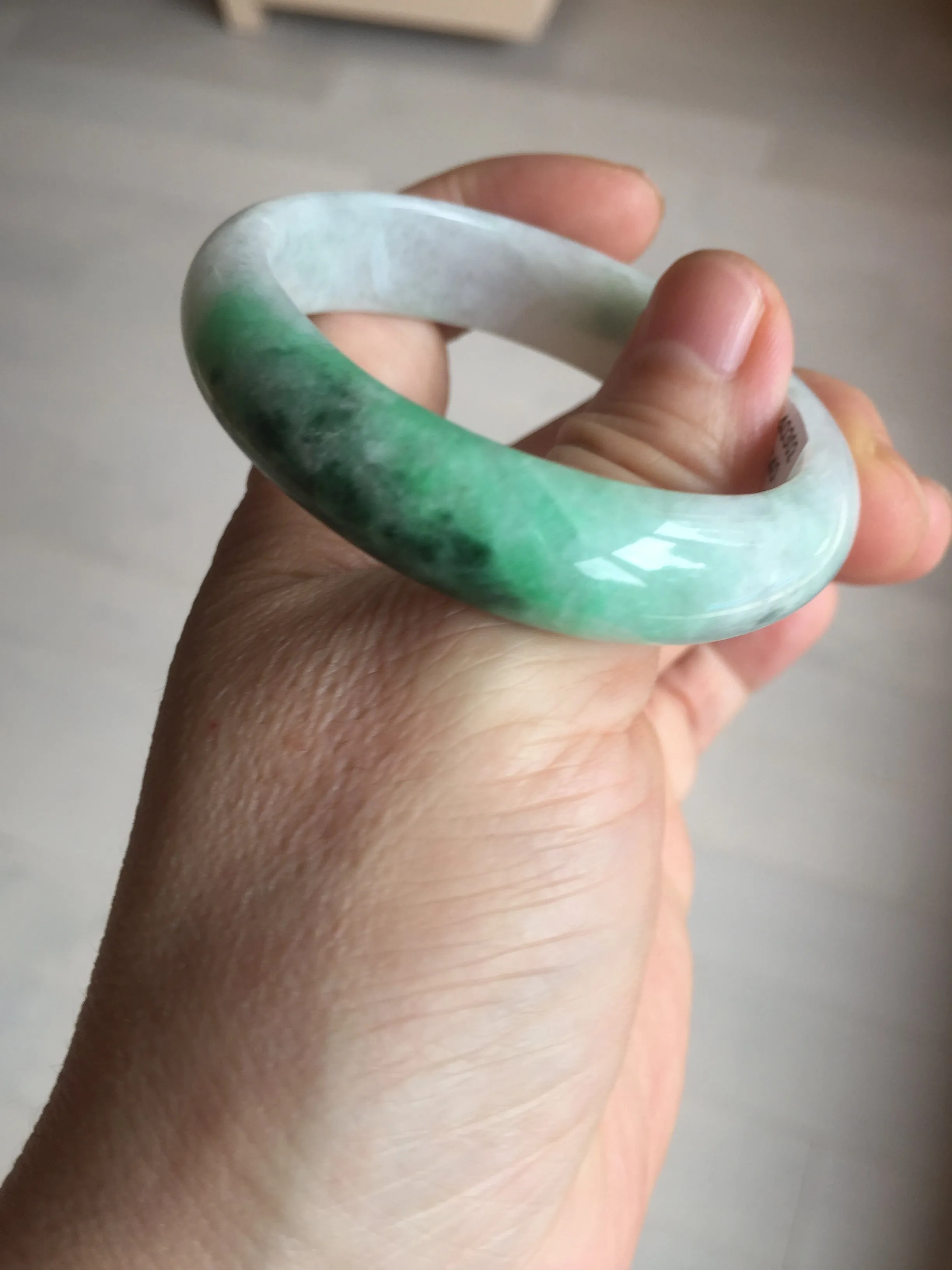 47mm certified 100% natural Type A sunny green white oval jadeite jade bangle BP49-9340