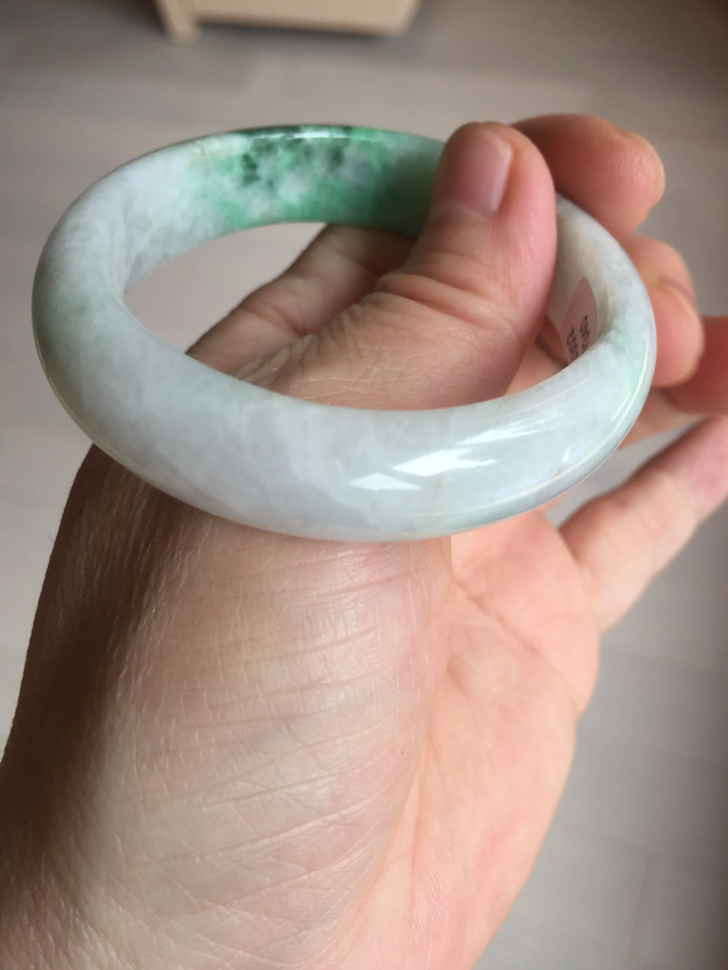 47mm certified 100% natural Type A sunny green white oval jadeite jade bangle BP49-9340