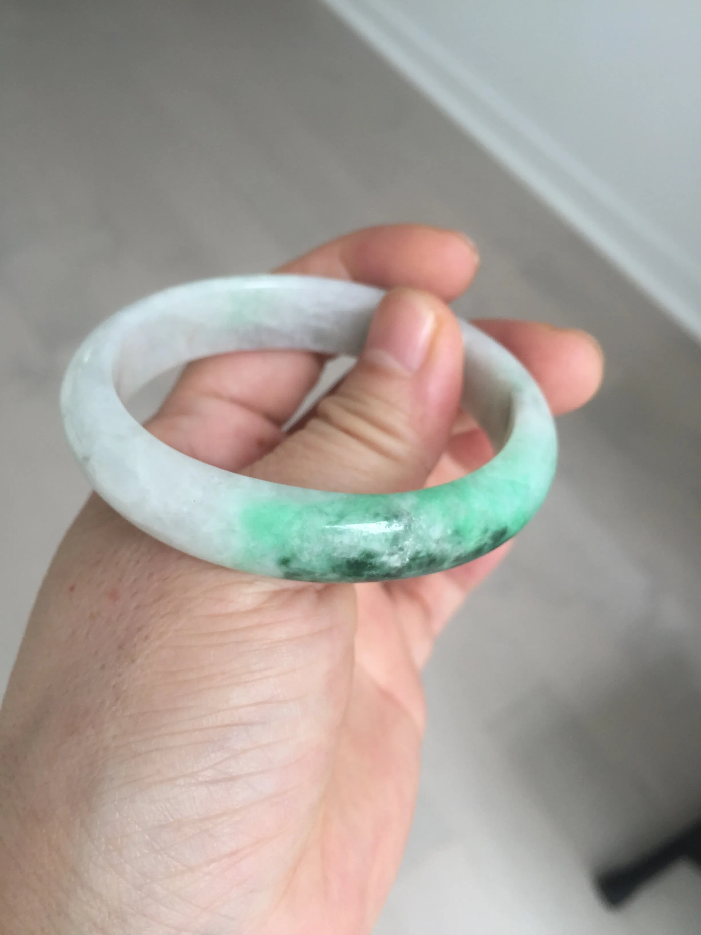 47mm certified 100% natural Type A sunny green white oval jadeite jade bangle BP49-9340