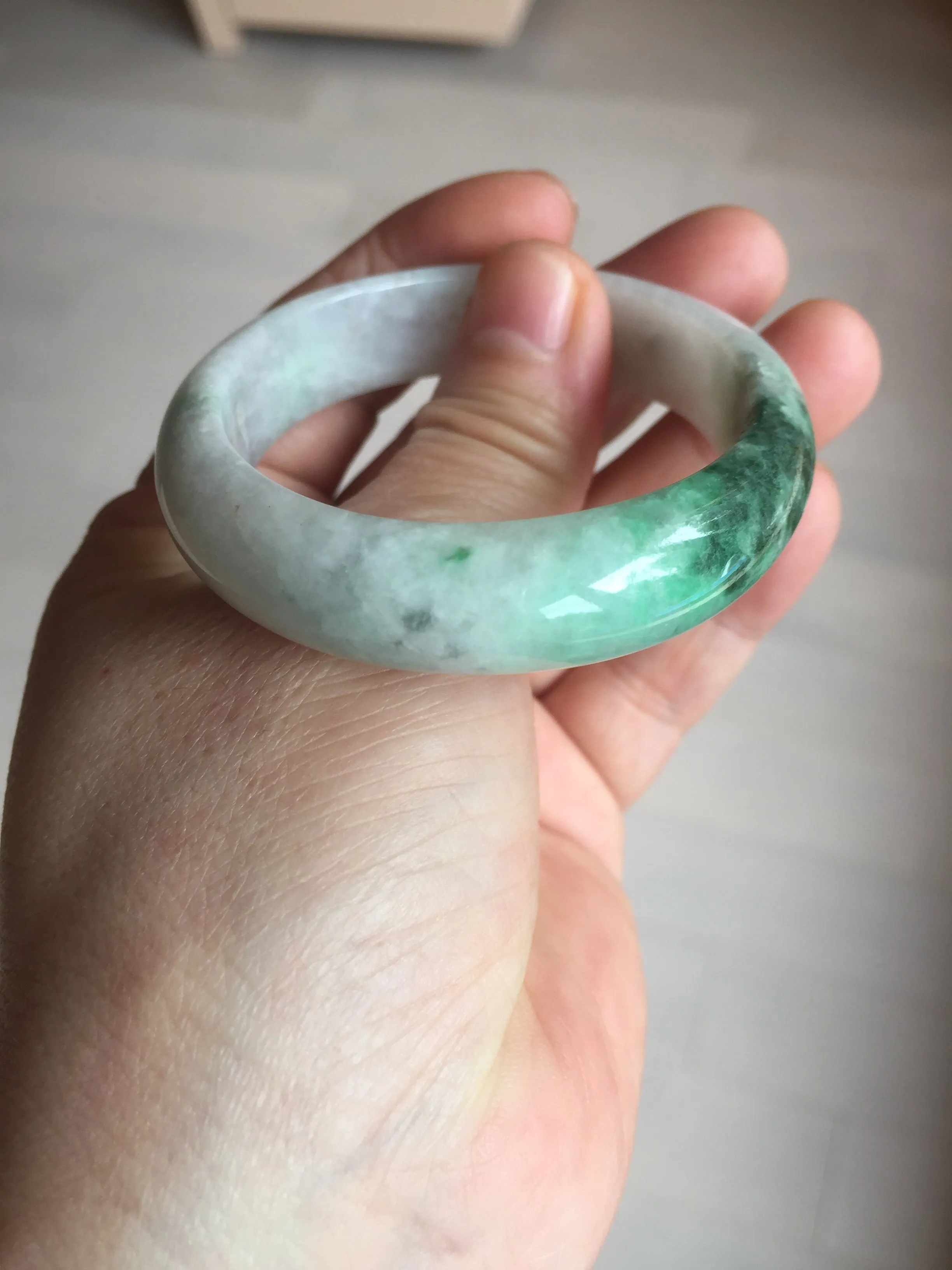 47mm certified 100% natural Type A sunny green white oval jadeite jade bangle BP49-9340