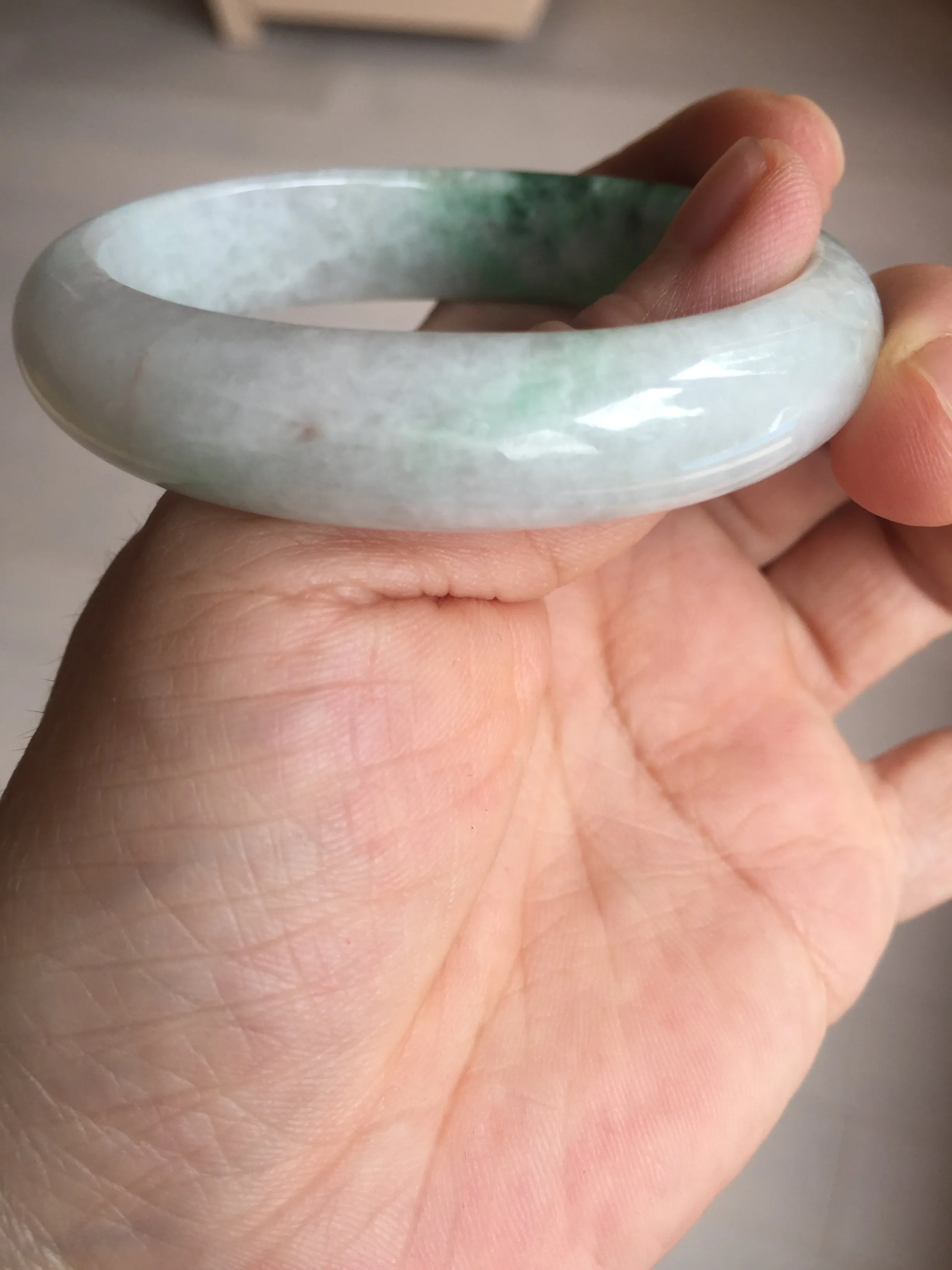 47mm certified 100% natural Type A sunny green white oval jadeite jade bangle BP49-9340