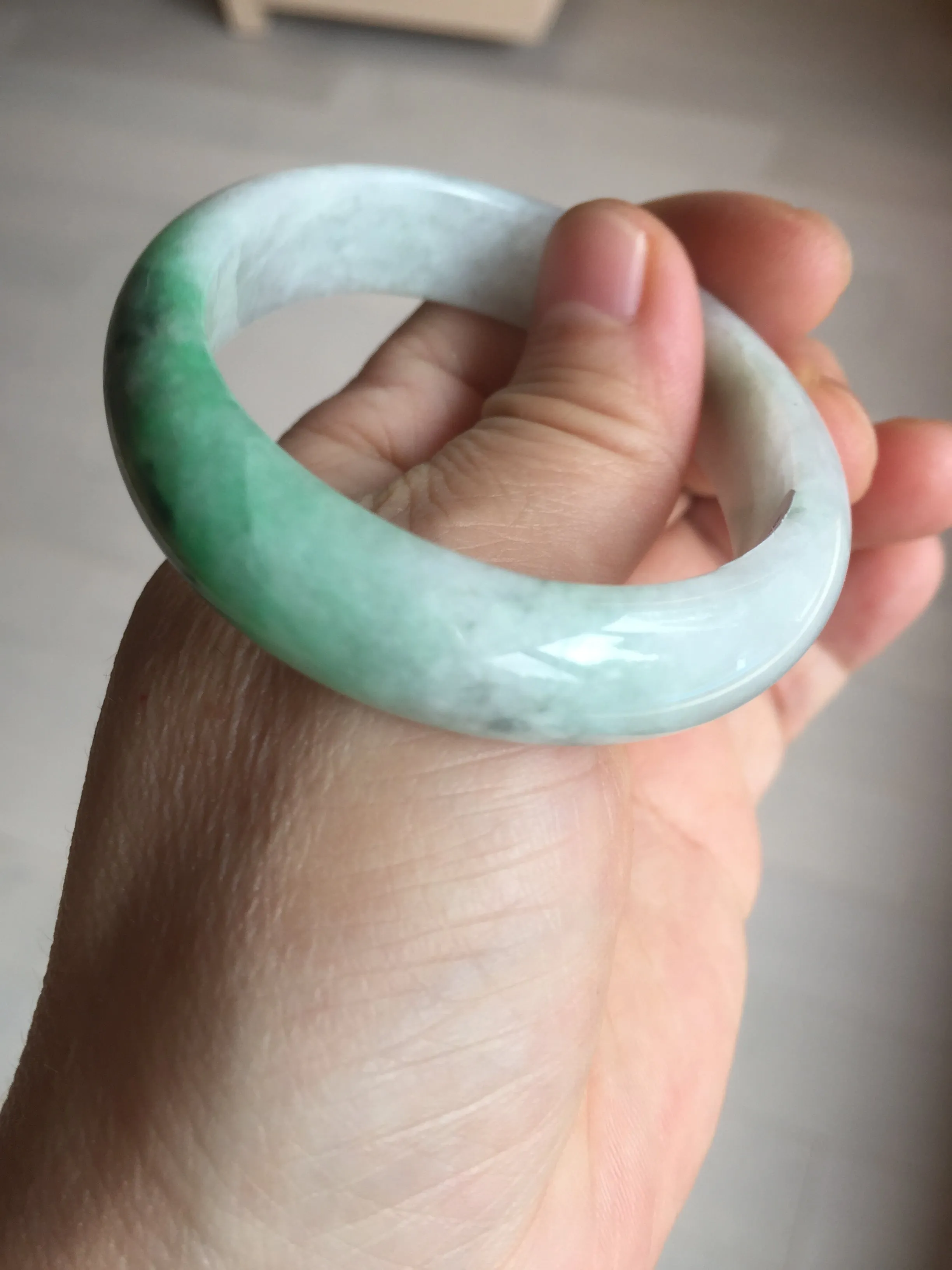 47mm certified 100% natural Type A sunny green white oval jadeite jade bangle BP49-9340