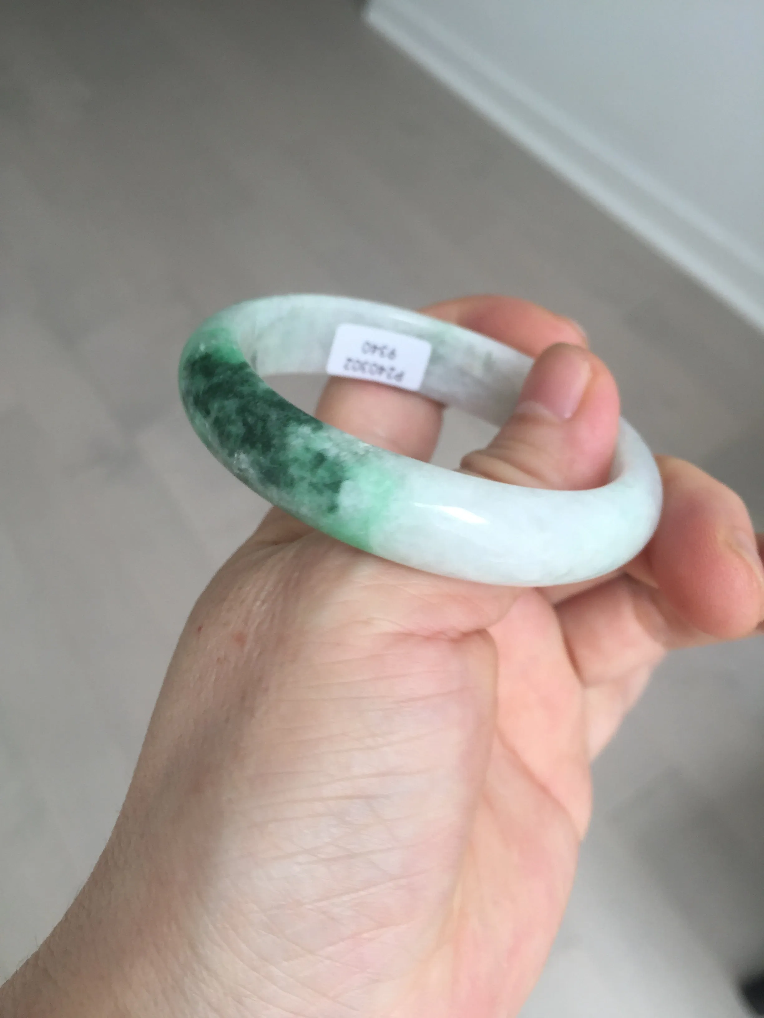 47mm certified 100% natural Type A sunny green white oval jadeite jade bangle BP49-9340