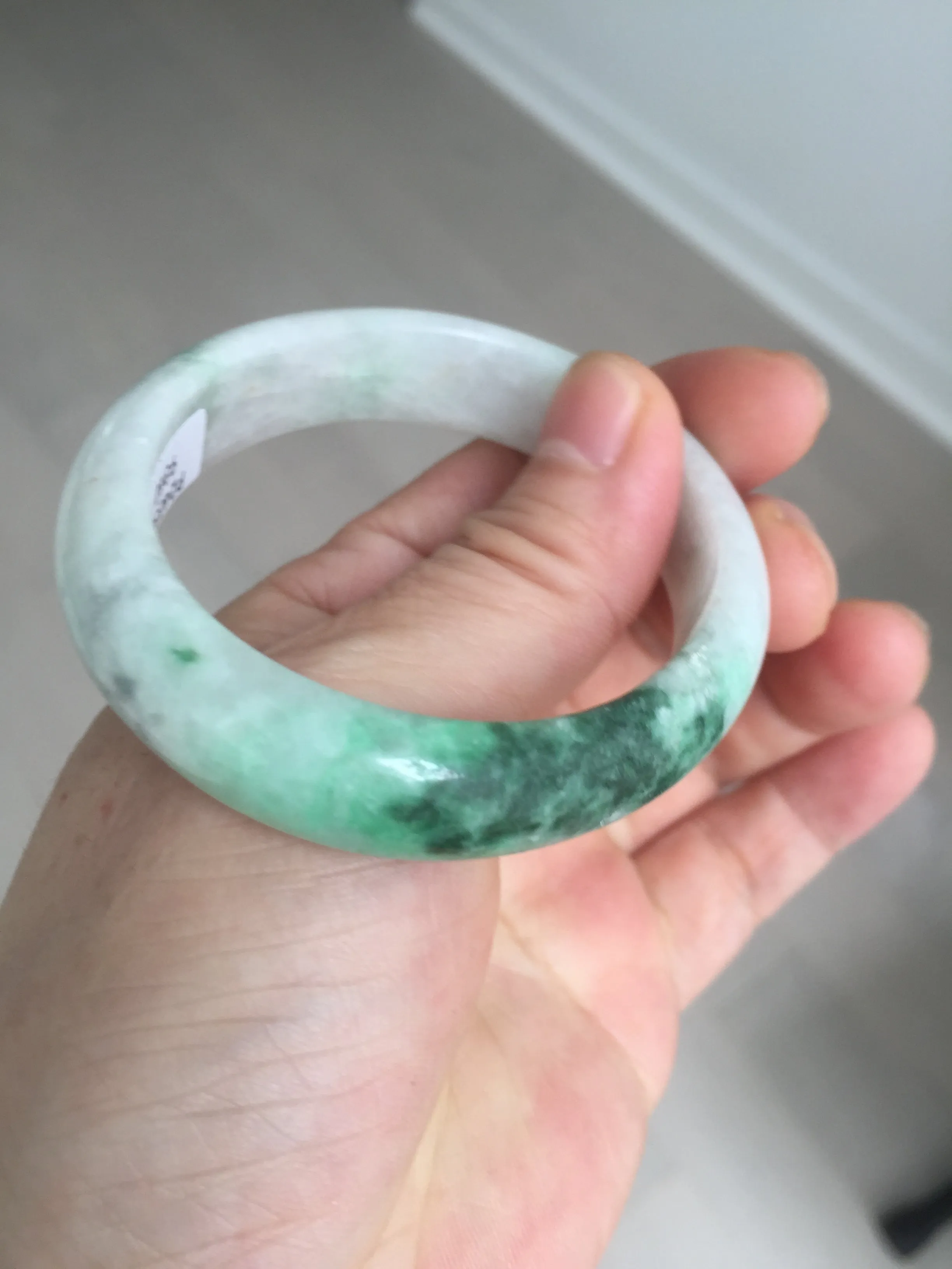 47mm certified 100% natural Type A sunny green white oval jadeite jade bangle BP49-9340