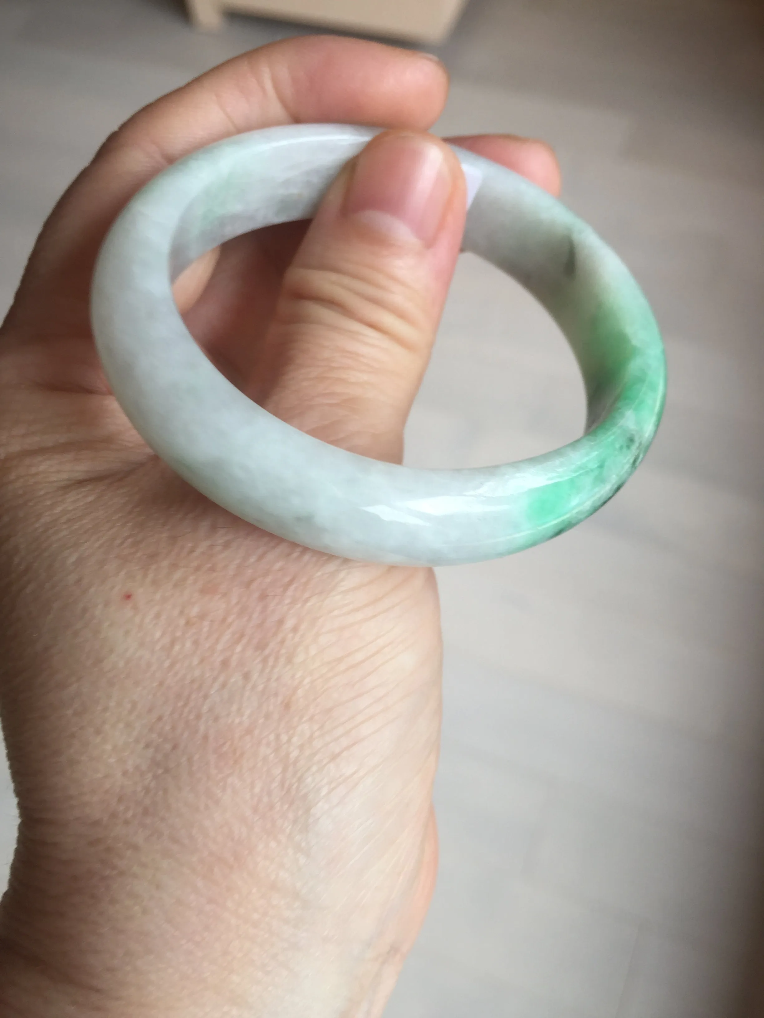 47mm certified 100% natural Type A sunny green white oval jadeite jade bangle BP49-9340