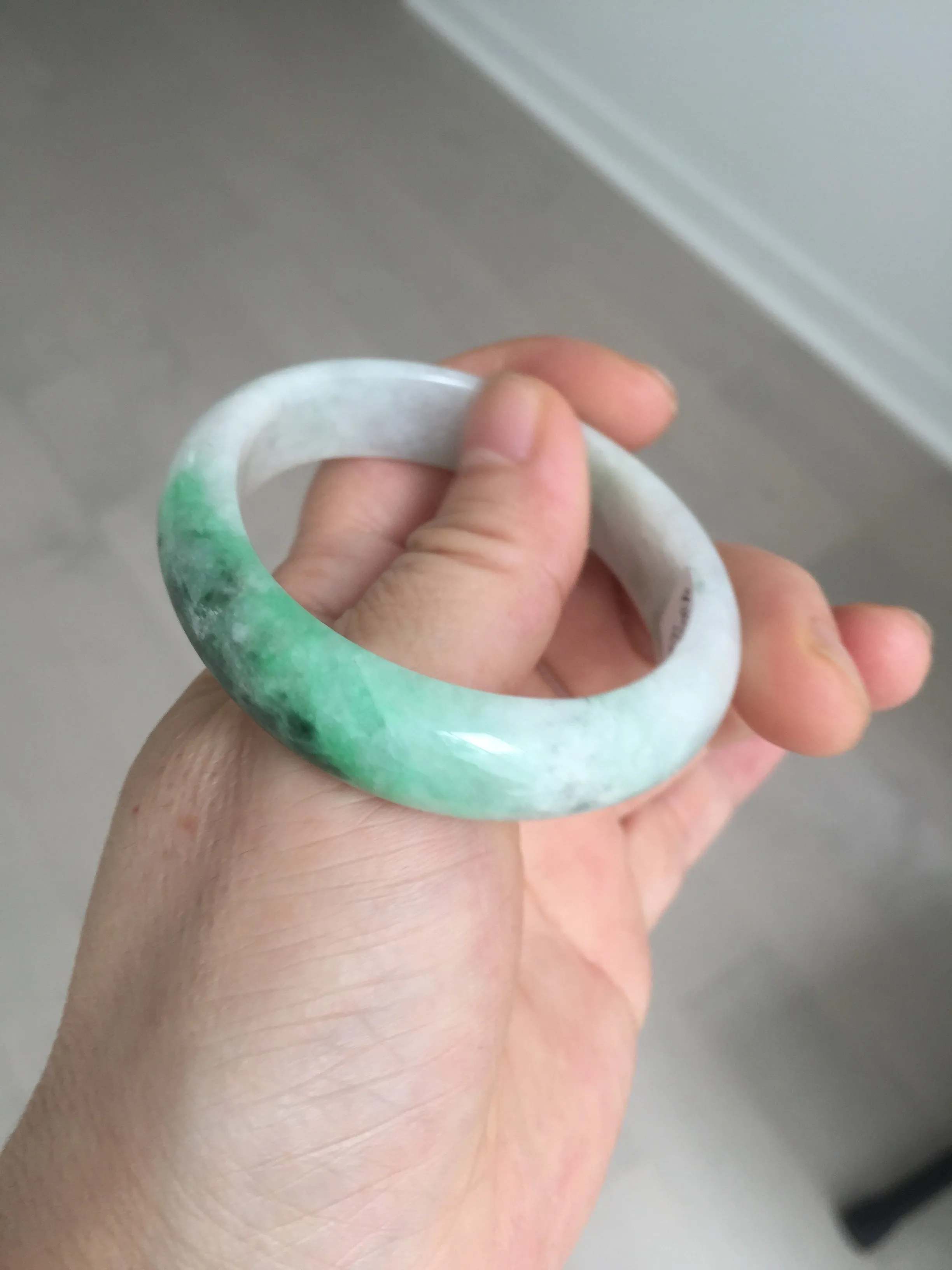 47mm certified 100% natural Type A sunny green white oval jadeite jade bangle BP49-9340