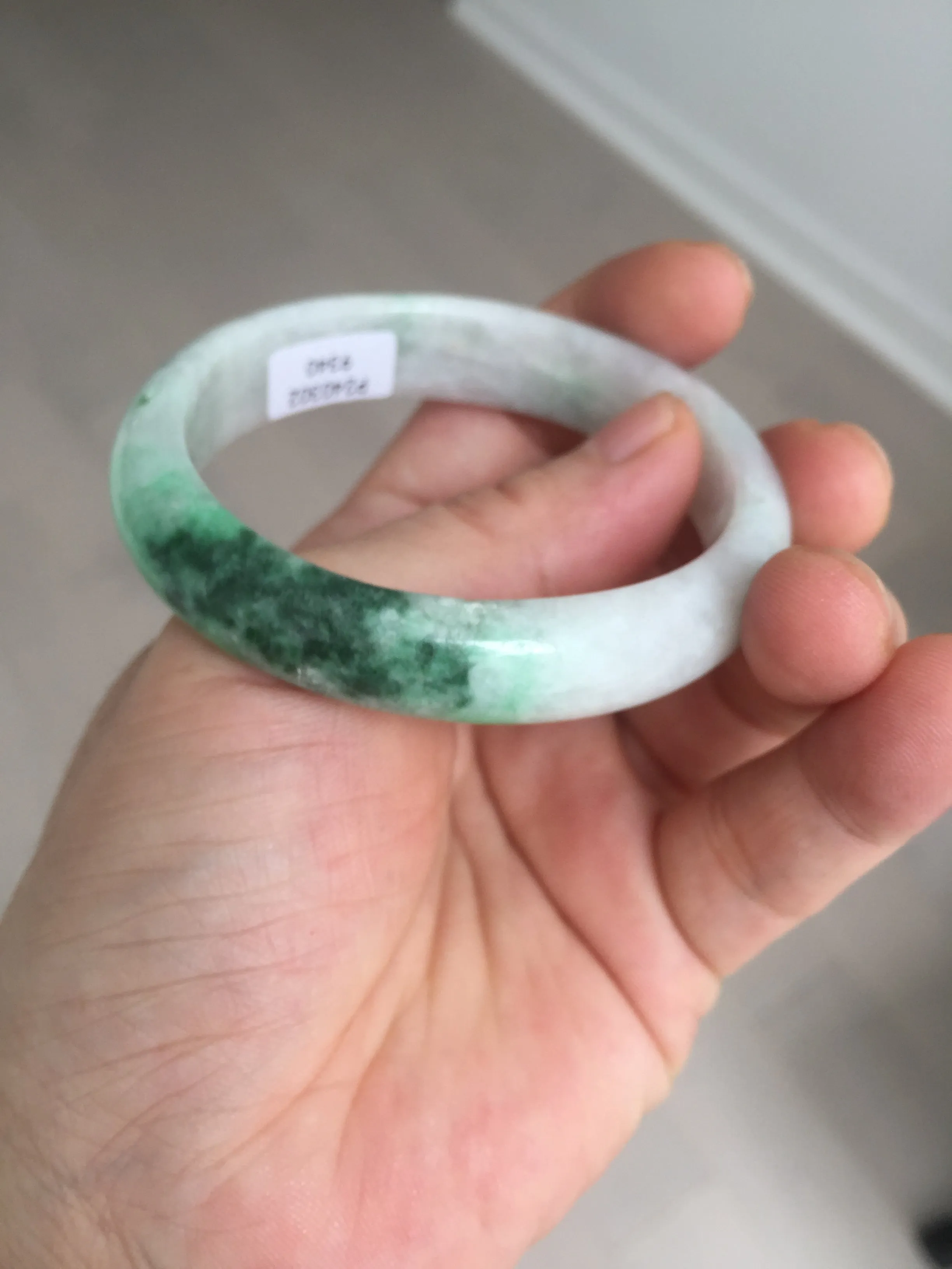 47mm certified 100% natural Type A sunny green white oval jadeite jade bangle BP49-9340