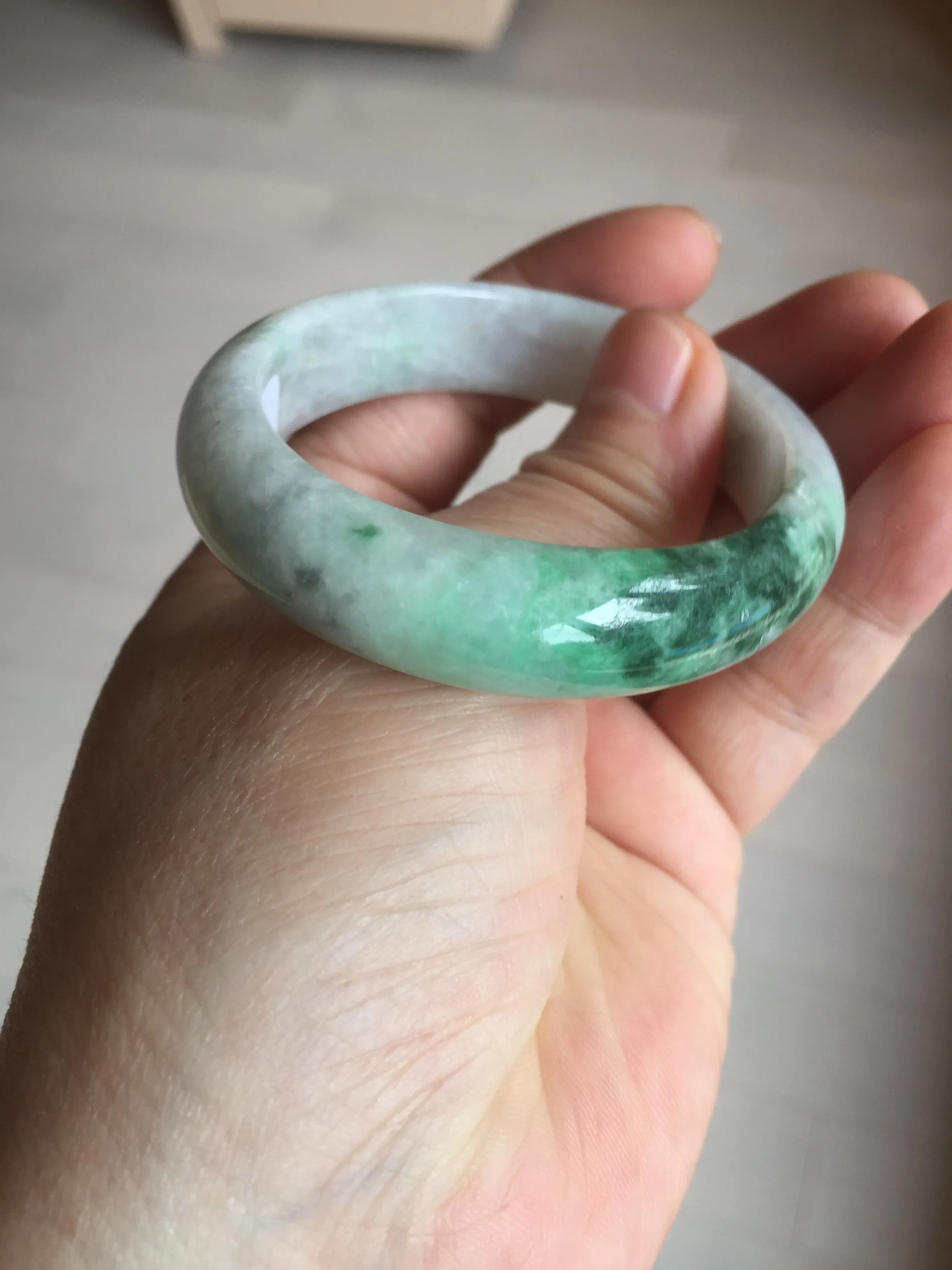 47mm certified 100% natural Type A sunny green white oval jadeite jade bangle BP49-9340