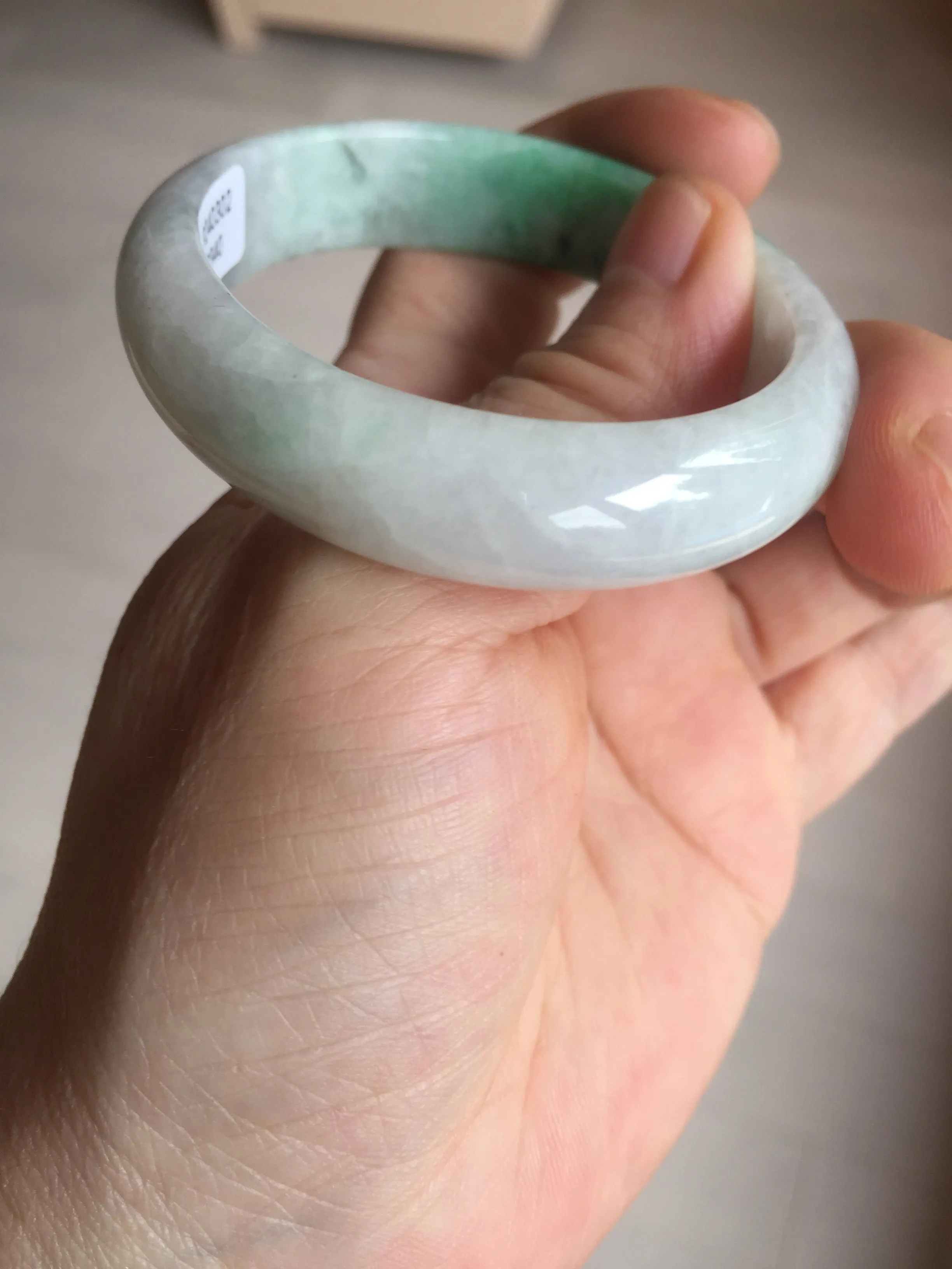 47mm certified 100% natural Type A sunny green white oval jadeite jade bangle BP49-9340