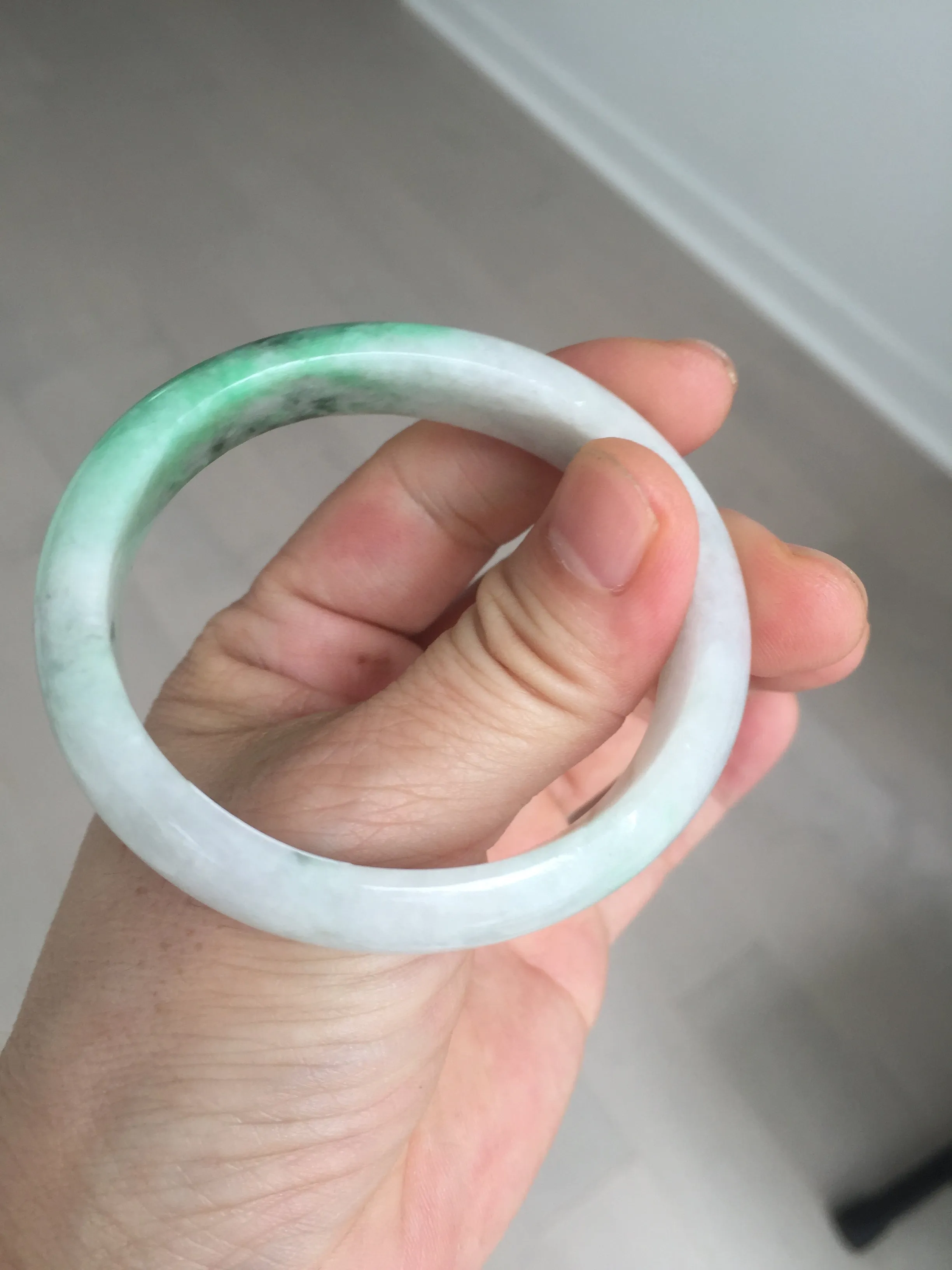 47mm certified 100% natural Type A sunny green white oval jadeite jade bangle BP49-9340