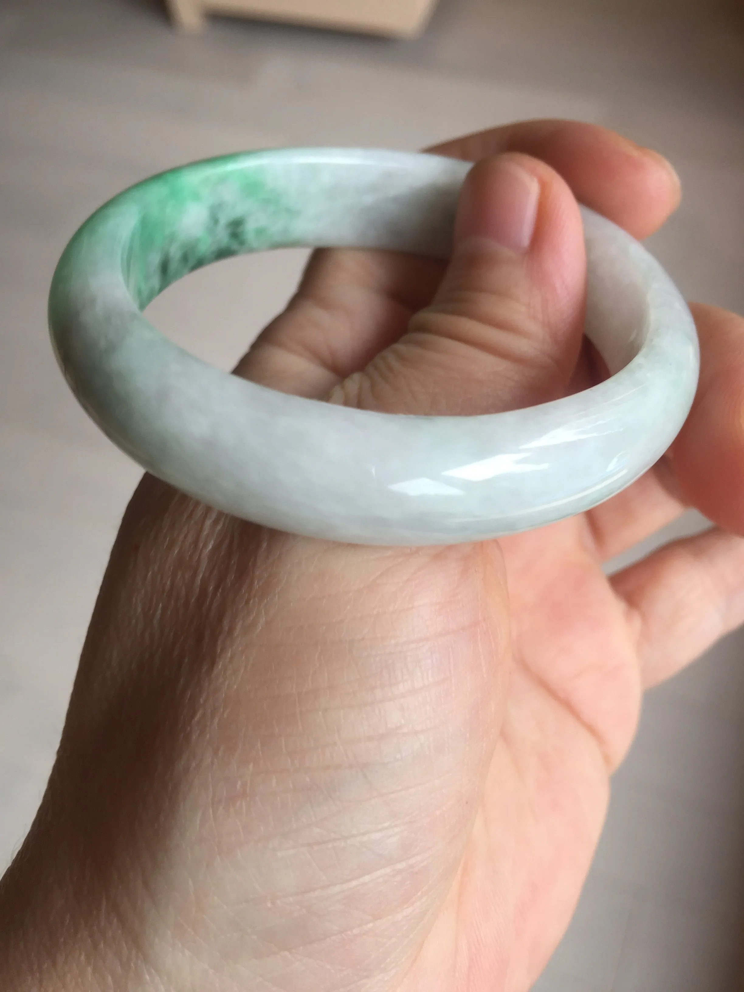 47mm certified 100% natural Type A sunny green white oval jadeite jade bangle BP49-9340