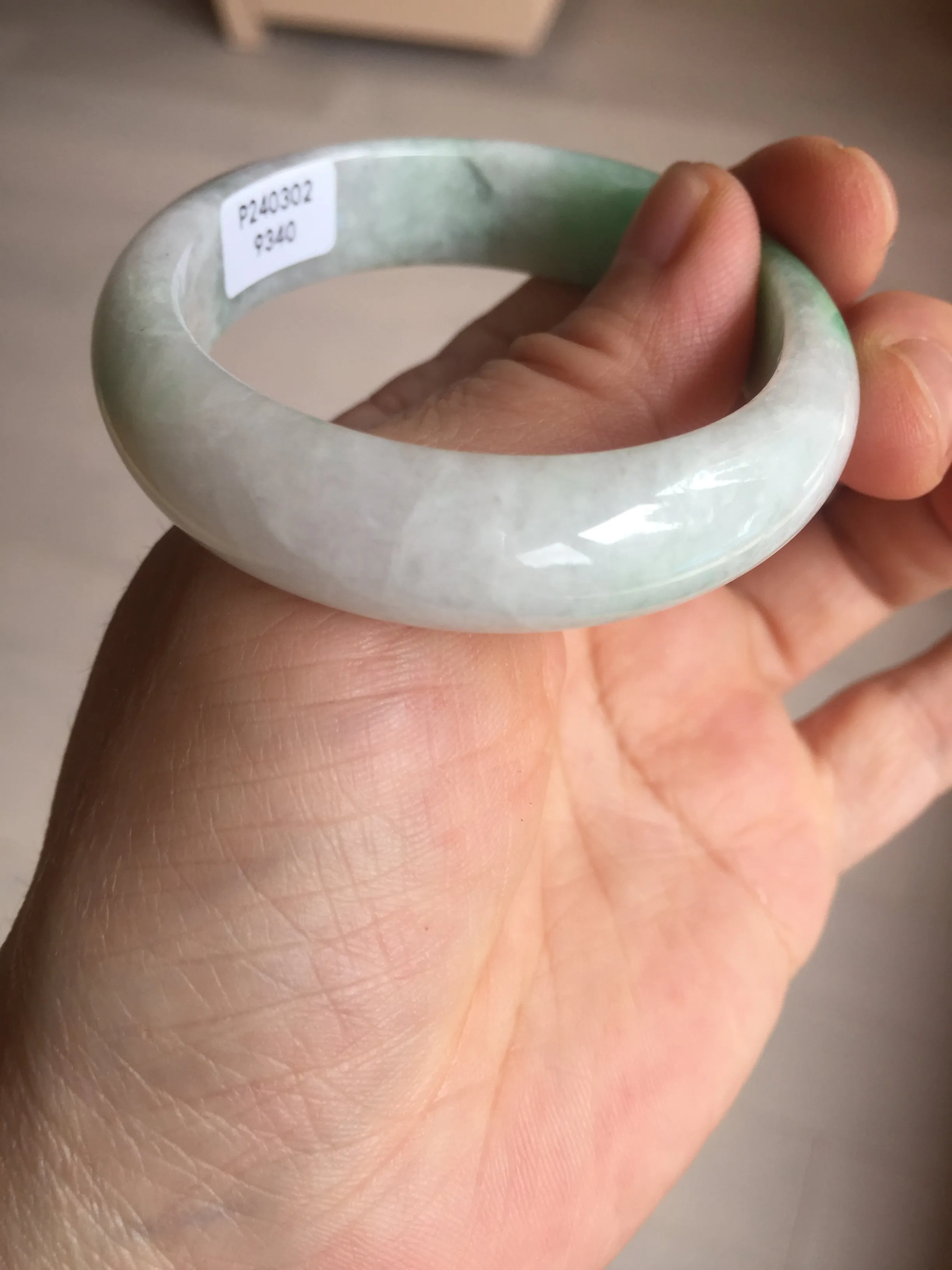 47mm certified 100% natural Type A sunny green white oval jadeite jade bangle BP49-9340