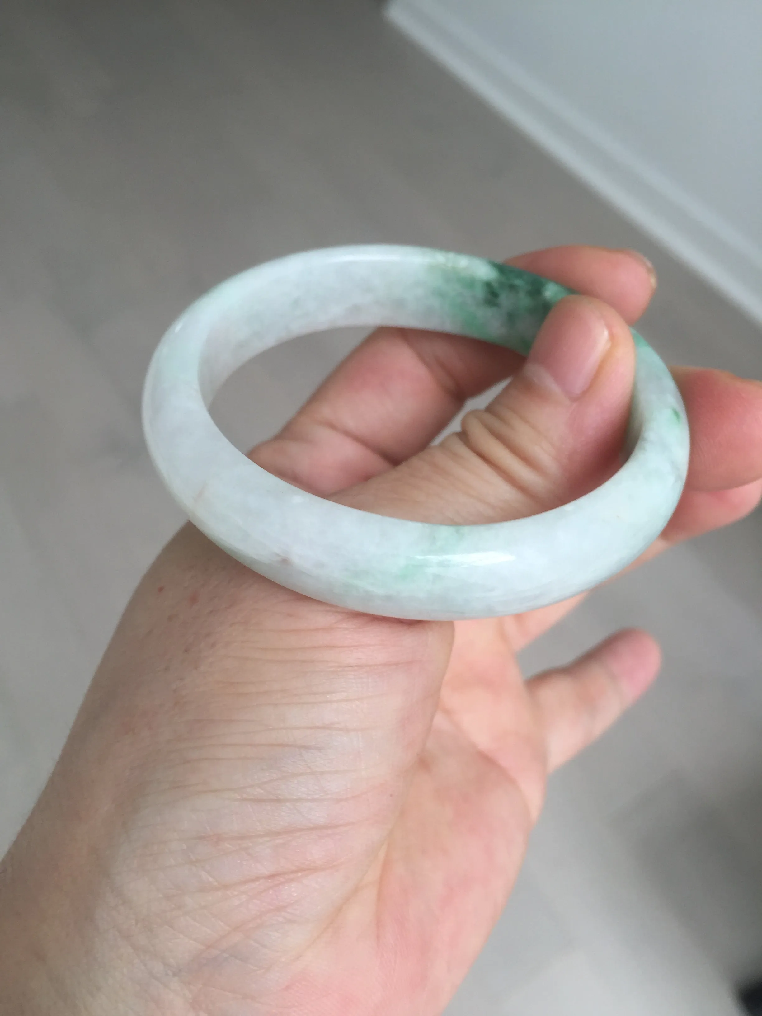 47mm certified 100% natural Type A sunny green white oval jadeite jade bangle BP49-9340