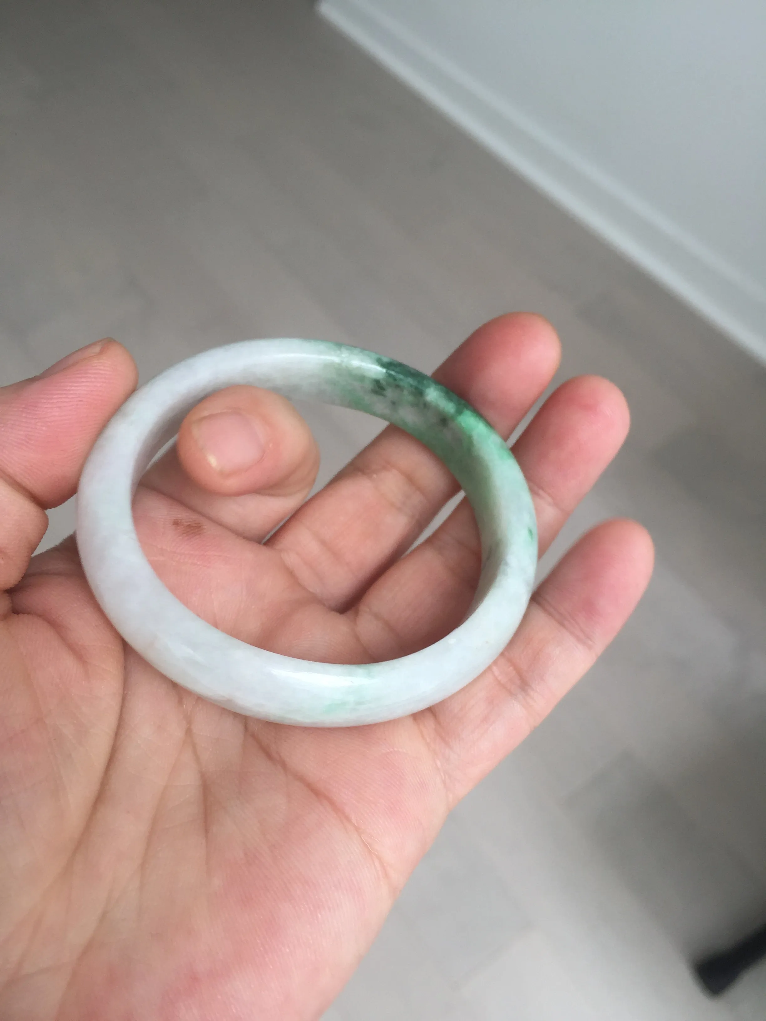 47mm certified 100% natural Type A sunny green white oval jadeite jade bangle BP49-9340