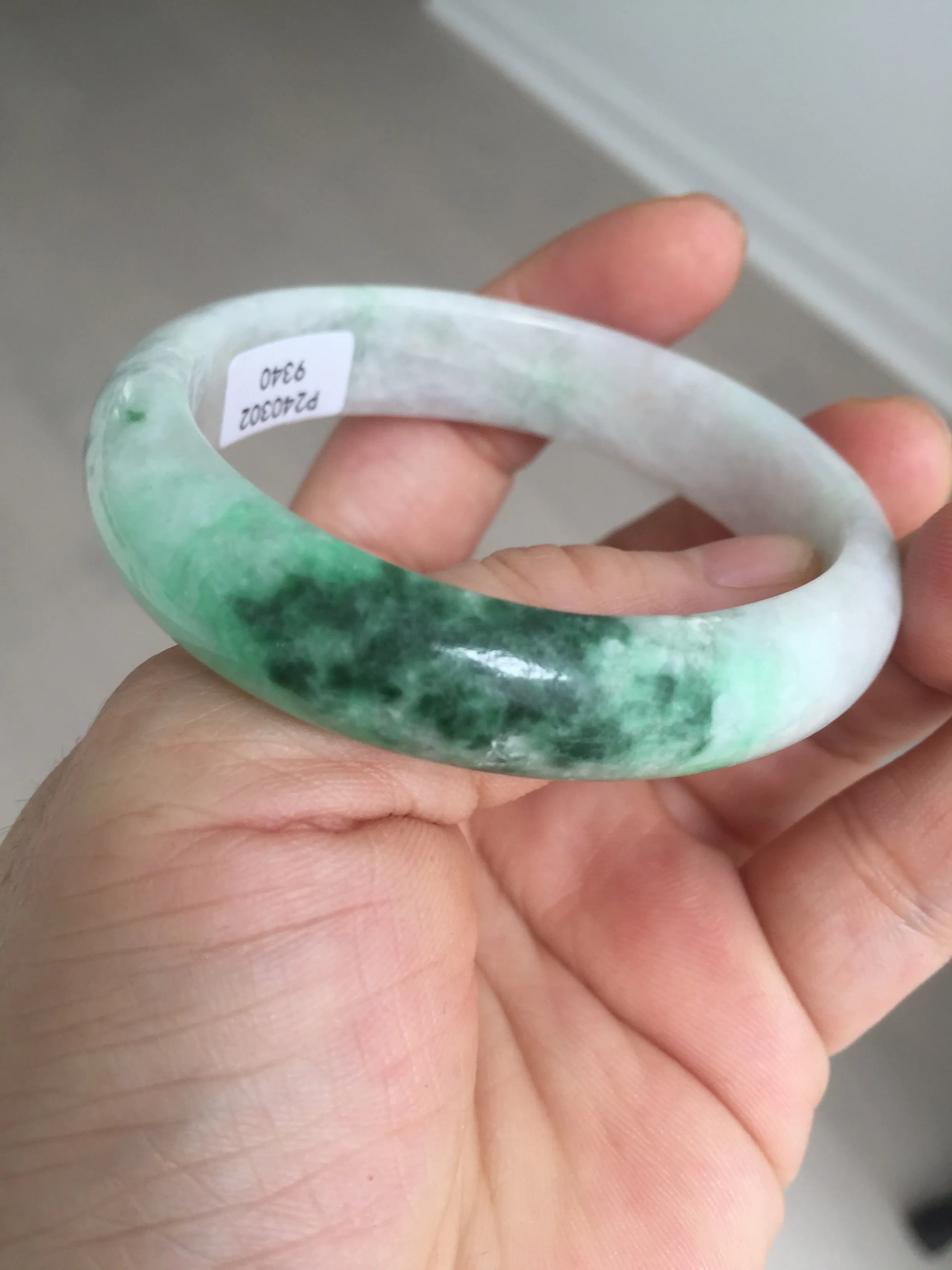 47mm certified 100% natural Type A sunny green white oval jadeite jade bangle BP49-9340