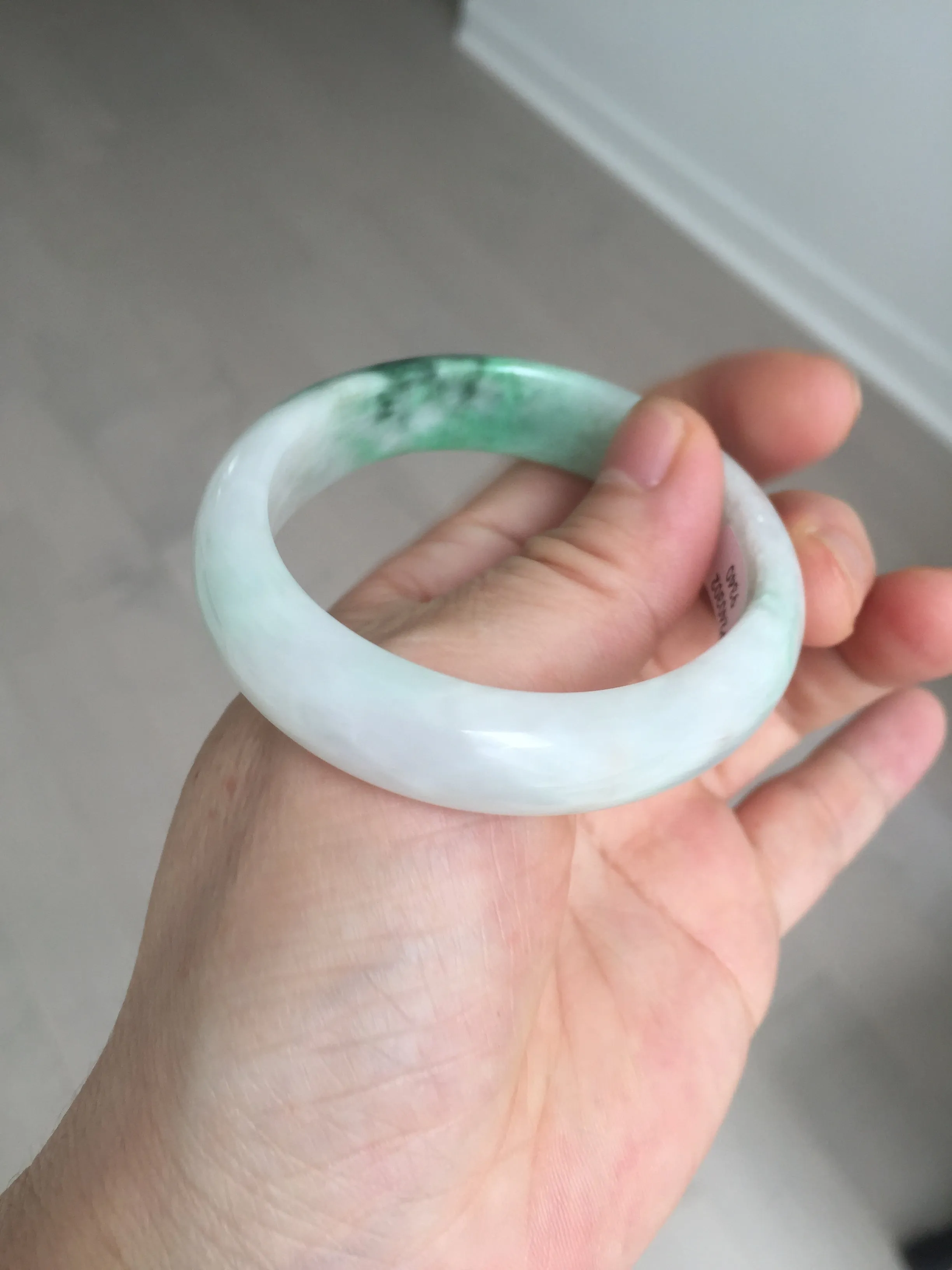 47mm certified 100% natural Type A sunny green white oval jadeite jade bangle BP49-9340