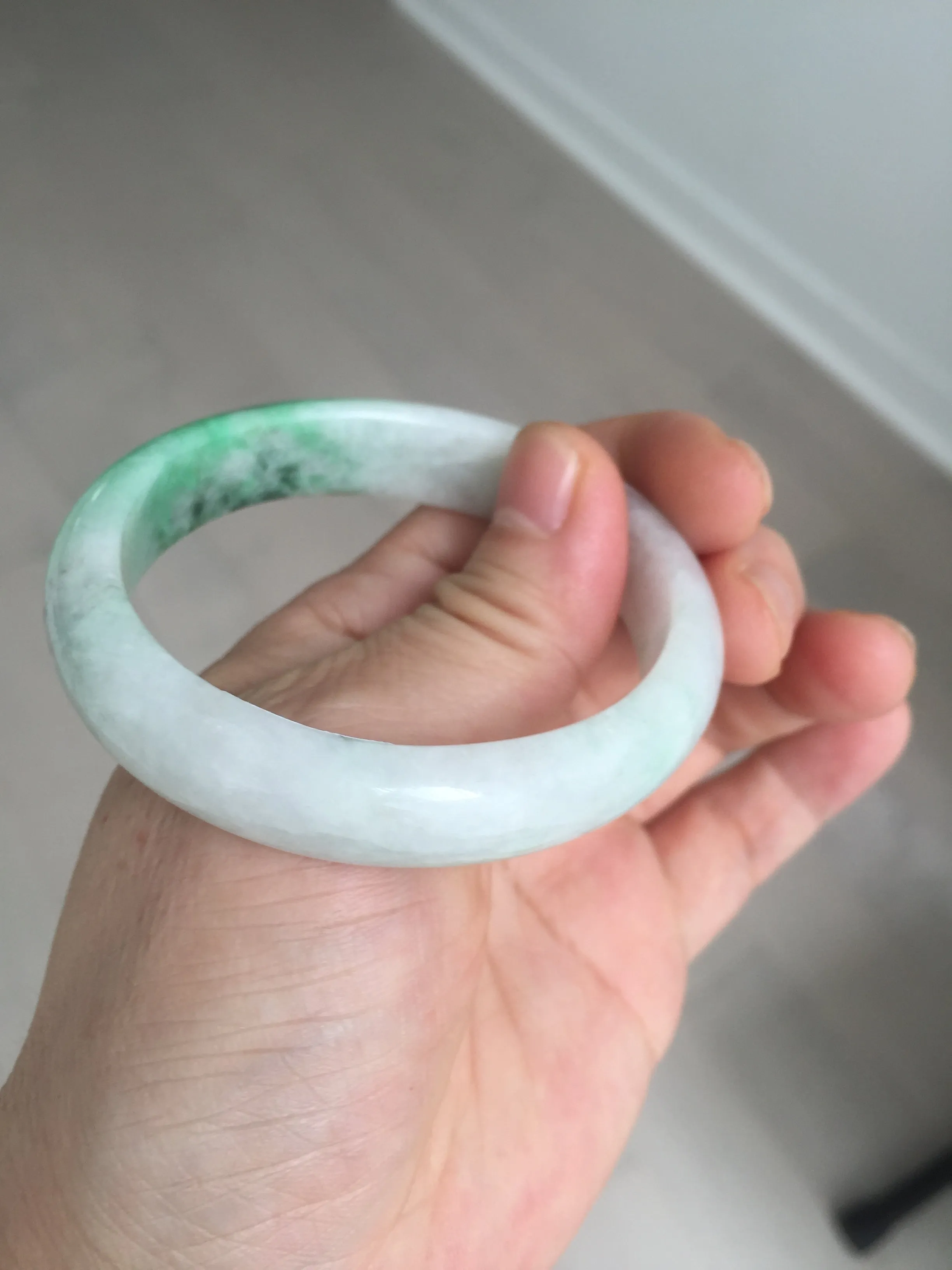 47mm certified 100% natural Type A sunny green white oval jadeite jade bangle BP49-9340