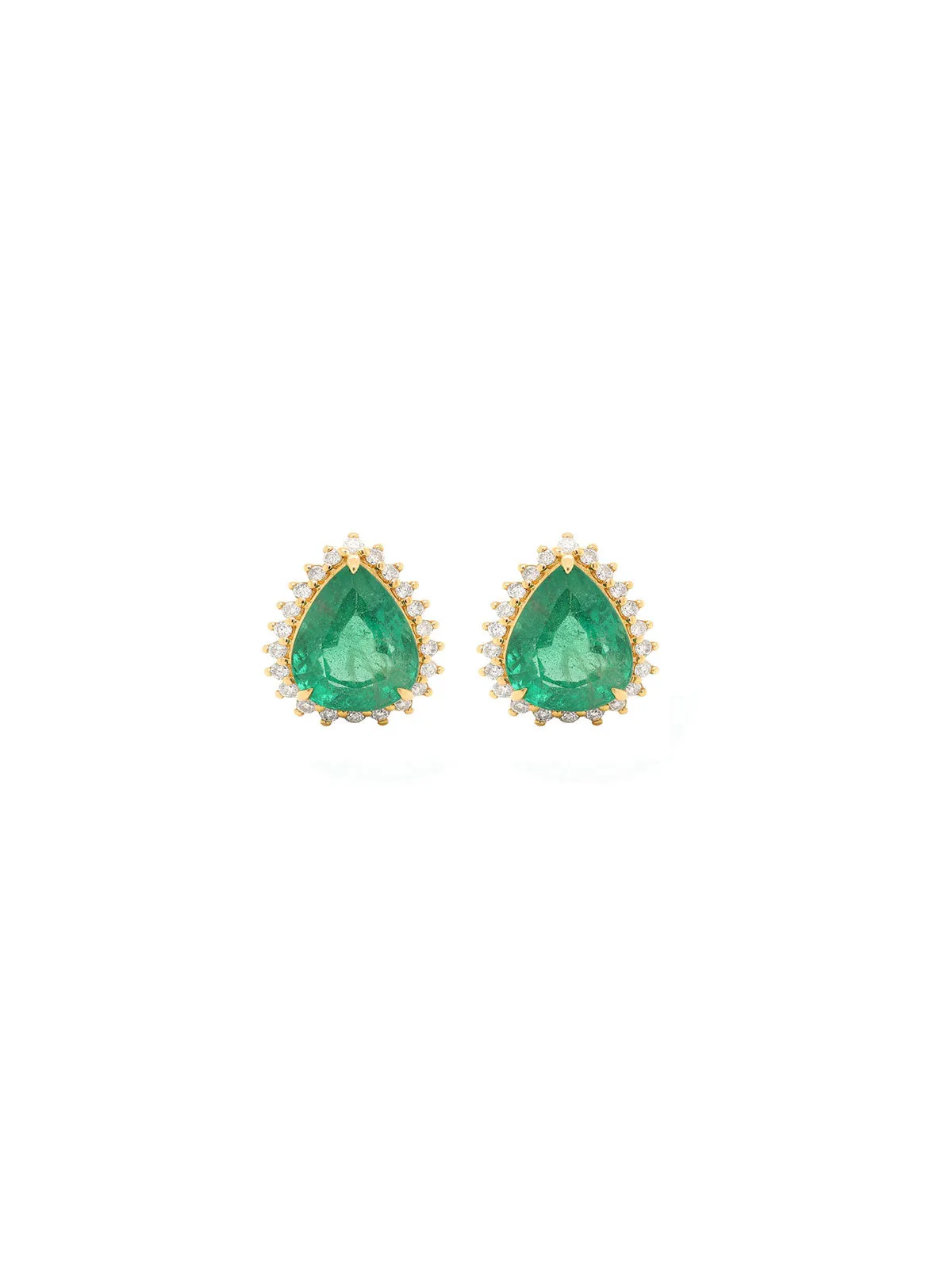 5.91ct Emerald Diamond 18K Gold Pear Halo Earrings