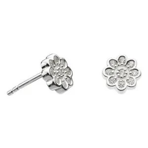 925 Silver CZ Pave Flower Stud Earrings B3701