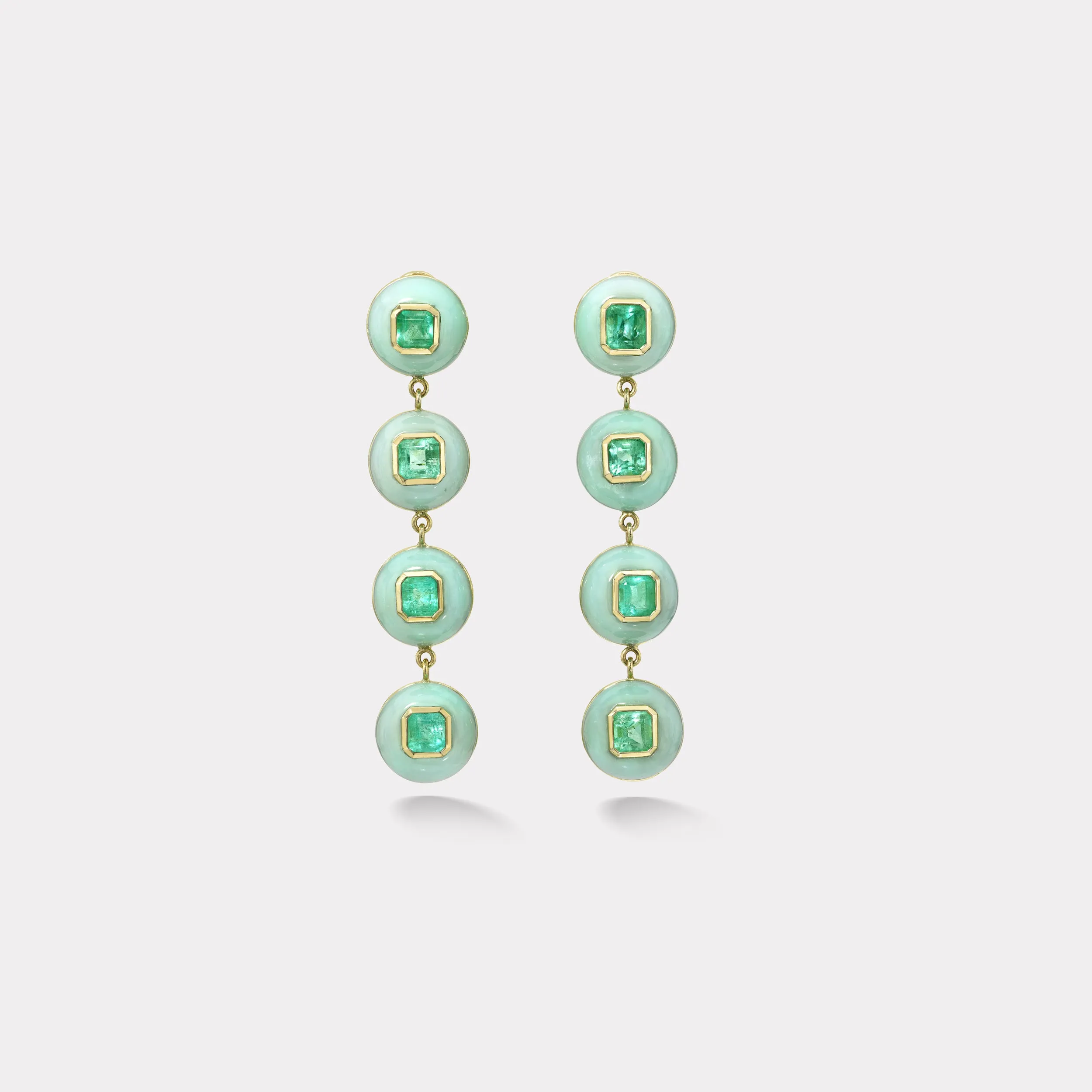 9.48ct Mixed Emerald Cut Emeralds in Chrysoprase Lollipop Drop Earrings