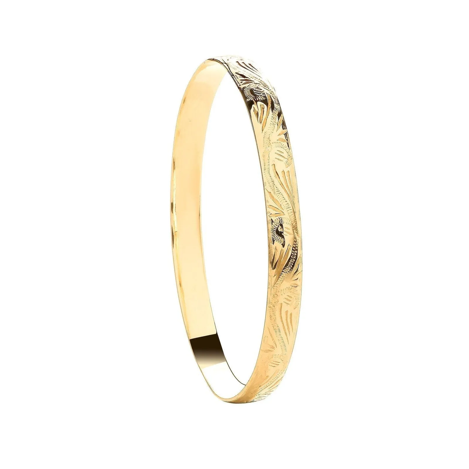 9ct Yellow Gold 6.5mm D-Shape Filigree Bangle