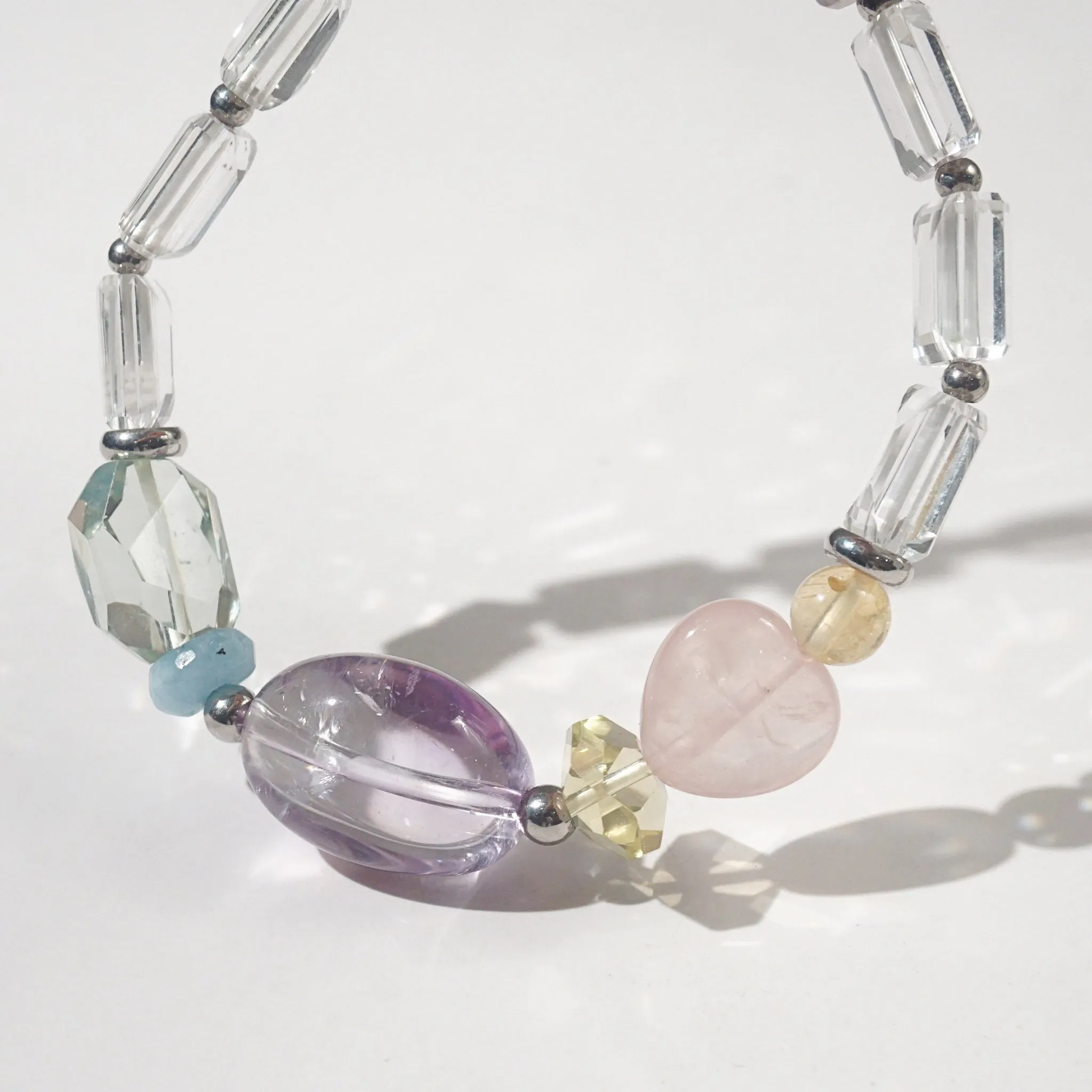 Amethyst, Lemon Quartz, Rose Quartz, Aquamarine, Citrine and Clear Quartz