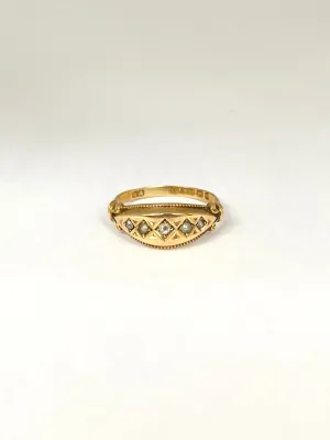 Antique, Victorian,18ct Gold, 5 stone Diamond and Pearl Ring, Hallmarked 18ct Gold, Birmingham, 1884