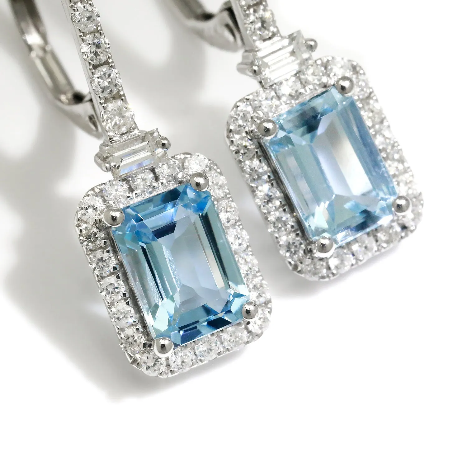 Aquamarine Leverback Earrings with Diamonds White Gold 2.46ctw