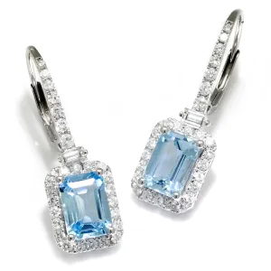 Aquamarine Leverback Earrings with Diamonds White Gold 2.46ctw